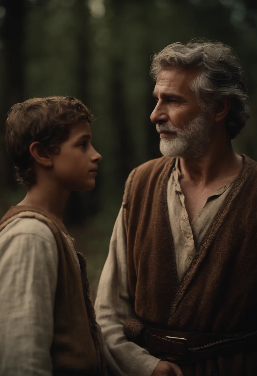 Portrait of Abraham saying goodbye to Ishmael, um  de 15 anos, land of Canaan