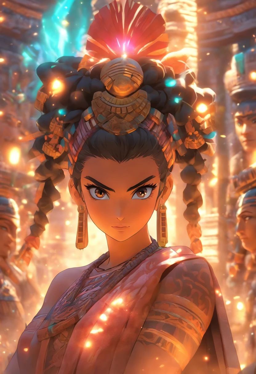 (((Young Maia)) best quality, ultra-high resolution, 4K detailed CG, masterpiece, Hunahpu, men,temple, Mayan clothing, Mayan mythology, Mexico, aesthetics,((Zarabatana)) beautiful image, centered on screen