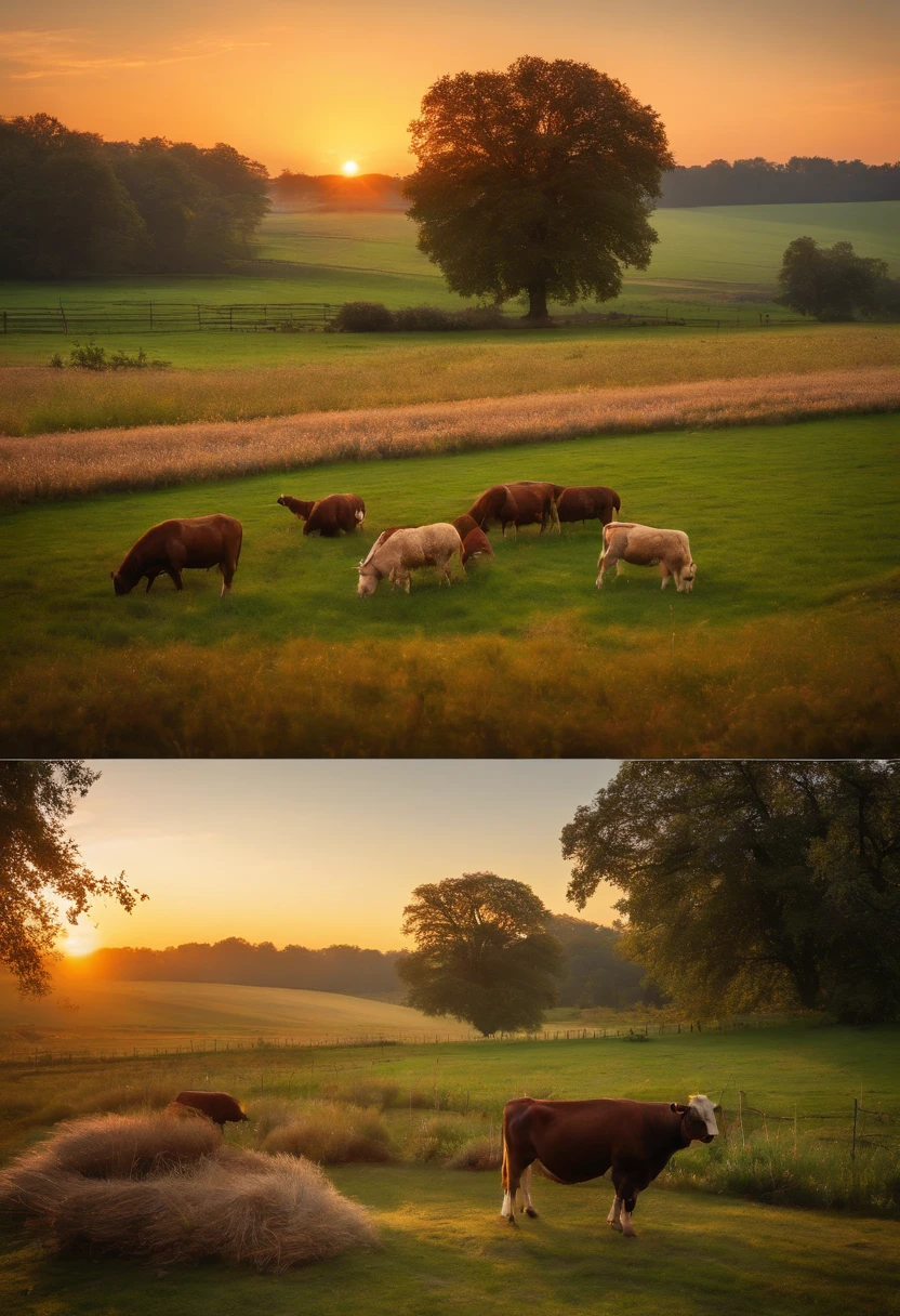 charming farm at dawn. All the animals are waking up to a beautiful sunrise, 16:9 pic Negative prompt: ((000000)), ((ffffff)), (EasyNegative:0.8), (bad-picture-chill-75v:0.8), (badhandv4:1), ((out of frame)), lowers, (((text))), error, cropped, worst quality, low quality, normal quality, jpeg artifacts, ((signature)), ((watermark)), ((username)), blurry, artist name, cgi, 3d, plain --ar 3:2