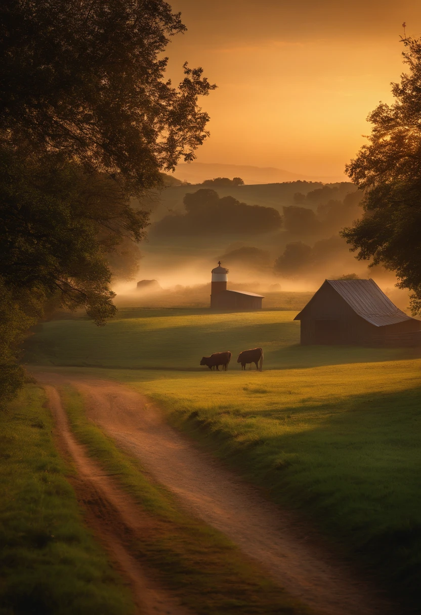 charming farm at dawn. All the animals are waking up to a beautiful sunrise, 16:9 pic Negative prompt: ((000000)), ((ffffff)), (EasyNegative:0.8), (bad-picture-chill-75v:0.8), (badhandv4:1), ((out of frame)), lowers, (((text))), error, cropped, worst quality, low quality, normal quality, jpeg artifacts, ((signature)), ((watermark)), ((username)), blurry, artist name, cgi, 3d, plain --ar 3:2