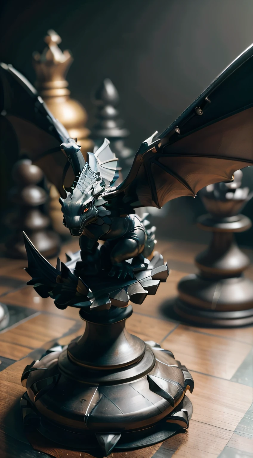 (masterpiece), best quality, a dragon with wings, (chsworld), (piece),  cool, cinematic, misteryous, chess piece, realistic, detailed, wallpaper, perfect dragon, toy, model, product shot, professional image