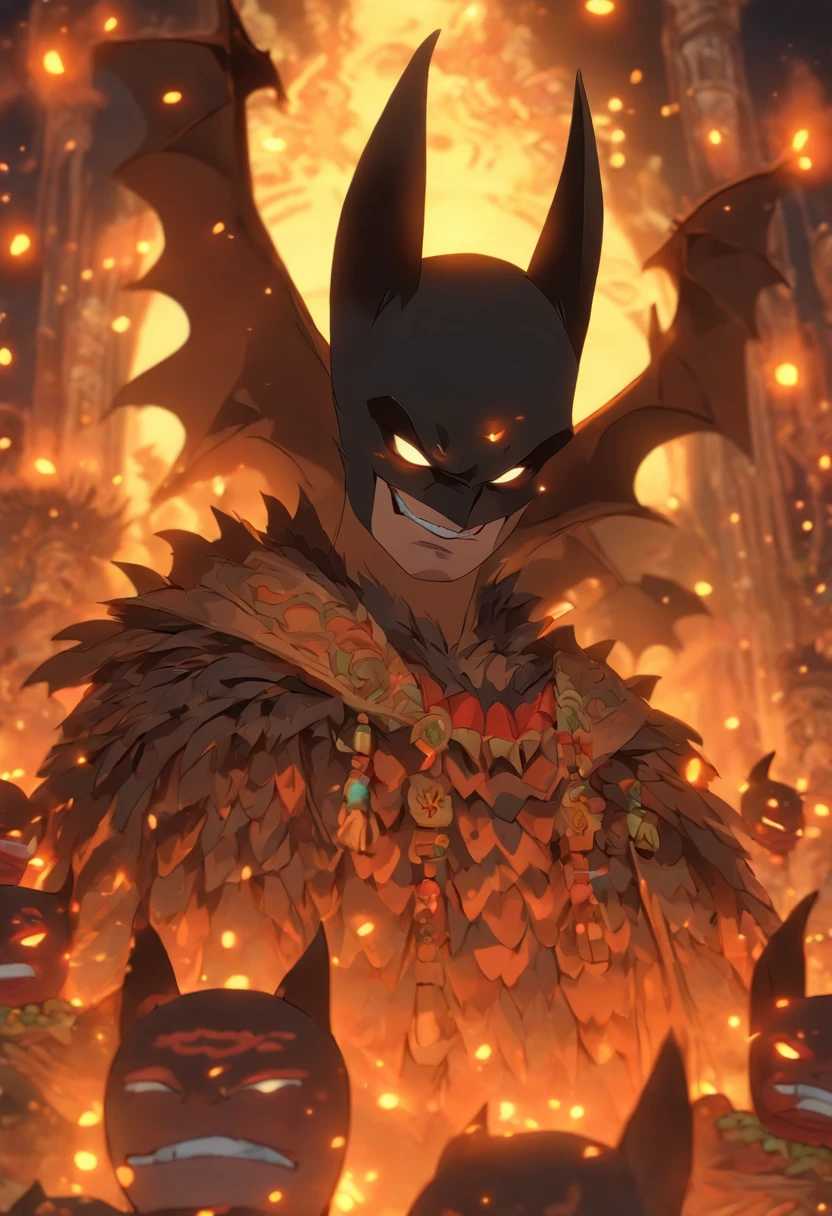 (((Bat God))) best quality, ultra-high resolution, 4K detailed CG, masterpiece, Camazotz, Mayan clothing, Mayan mythology, Mexico, aesthetics,((Maya God)) beautiful image, centered on screen