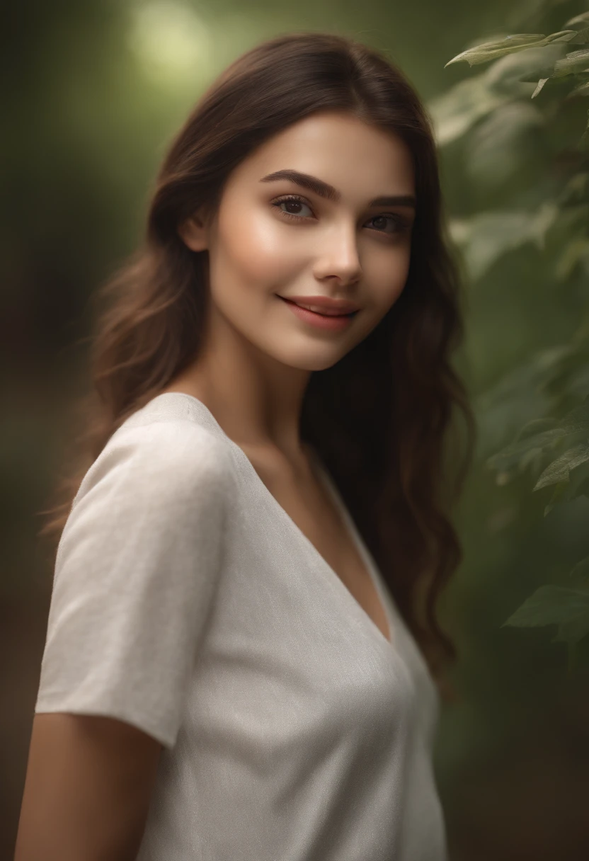 (8k, RAW photo, best quality, masterpiece:1.2), (realistic, photo-realistic:1.37), ultra-detailed, ultra high res,1 girl,looking at viewer,beautiful detailed face,smile,narrow,(slim waist:1.3),shirt, beautiful detailed skin, skin texture, floating hair,professional lighting,
