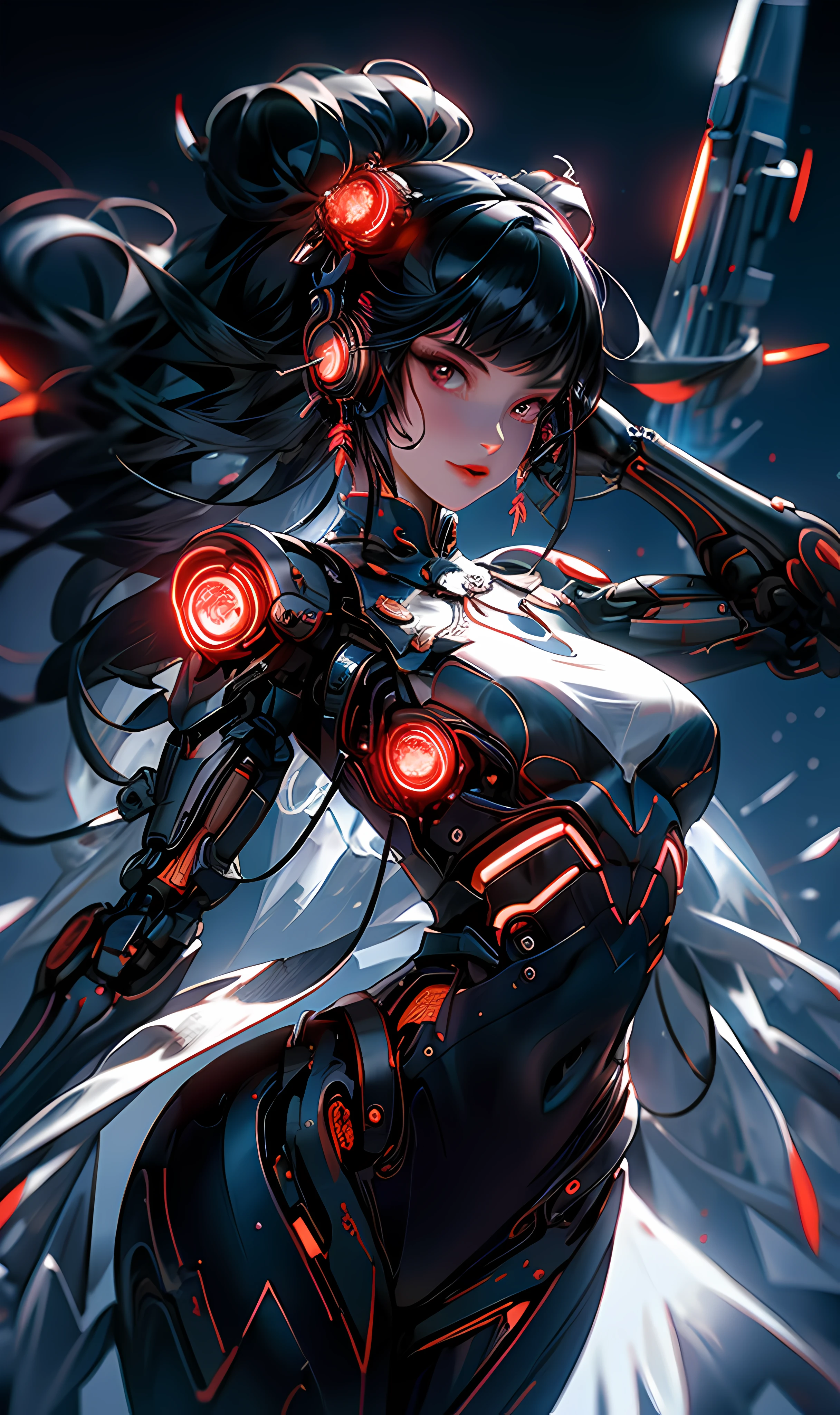 ((Best quality)), ((masterpiece)), (detailed: 1.4), (Absurd), furious princess, ((action pose)), (((woman with all-black graphite-colored skin)))), ready for war, black kinetic skin with exposed black muscles, hot woman, sculptural body with defined muscles, closed mouth, muscular body covered by a micro bikini, whole body covered by gold stars, ((medium breasts)), (eyes with heavy and very black makeup without pupils), (((short black hair style Ryuko Matoi)), (stars covering the body), ((drawings of golden stars on the arms)), very long eyelashes, heavy eye makeup, lots of jewelry, by mucha, niji --V5, close to real, psychopath, crazy face, sexy pose, background with a giant Gundam-style Robot head, 2 piece clothing, pastel, centered, scale to fit the dimensions, HDR (High Dynamic Range),Ray Tracing,NVIDIA RTX,Super-Resolution,Unreal 5,Subsurface Dispersion, PBR Texture, Post-processing, Anisotropic filtering, Depth of field, Maximum clarity and sharpness, Multilayer textures, Albedo and specular maps, Surface shading, Accurate simulation of light-material interaction, Perfect proportions, Octane Render, Two-tone lighting, Wide aperture, Low ISO, White balance, Rule of thirds, 8K RAW, crysisnanosuit