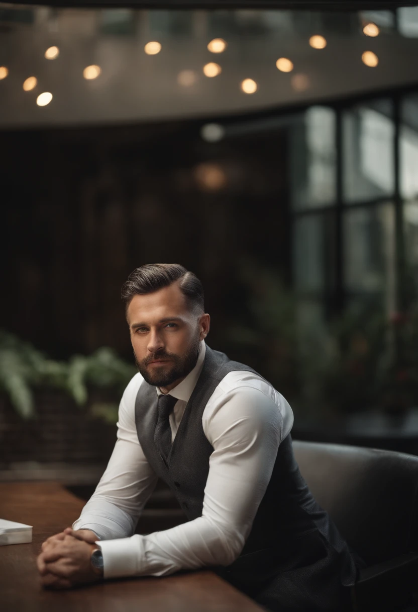 Man sitting in business attire, bright sunlight