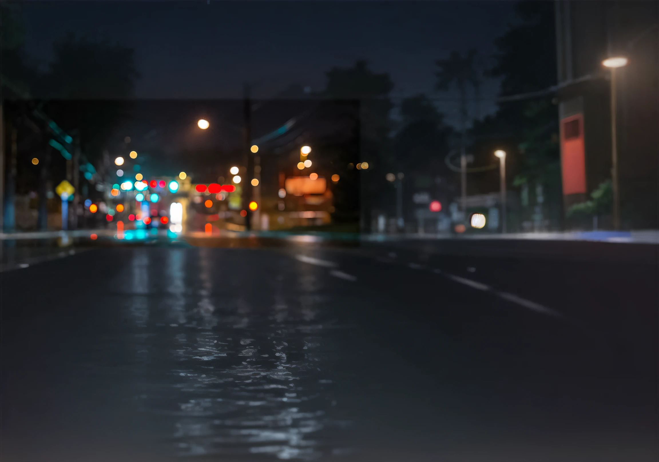 Blurry image of a city street at night with traffic lights, Bokeh nublado, Bokeh nublado - C 8, Bokeh nublado - C 5, Bokeh de luces de la ciudad, Bokeh pesado y desenfoque, Bokeh profundo, Bokeh oscuro en el fondo, Efecto Bokeh, anamorphic bokeh, Calle de la ciudad de la noche lluviosa, Bokeh pesado, Luces de la ciudad en el fondo