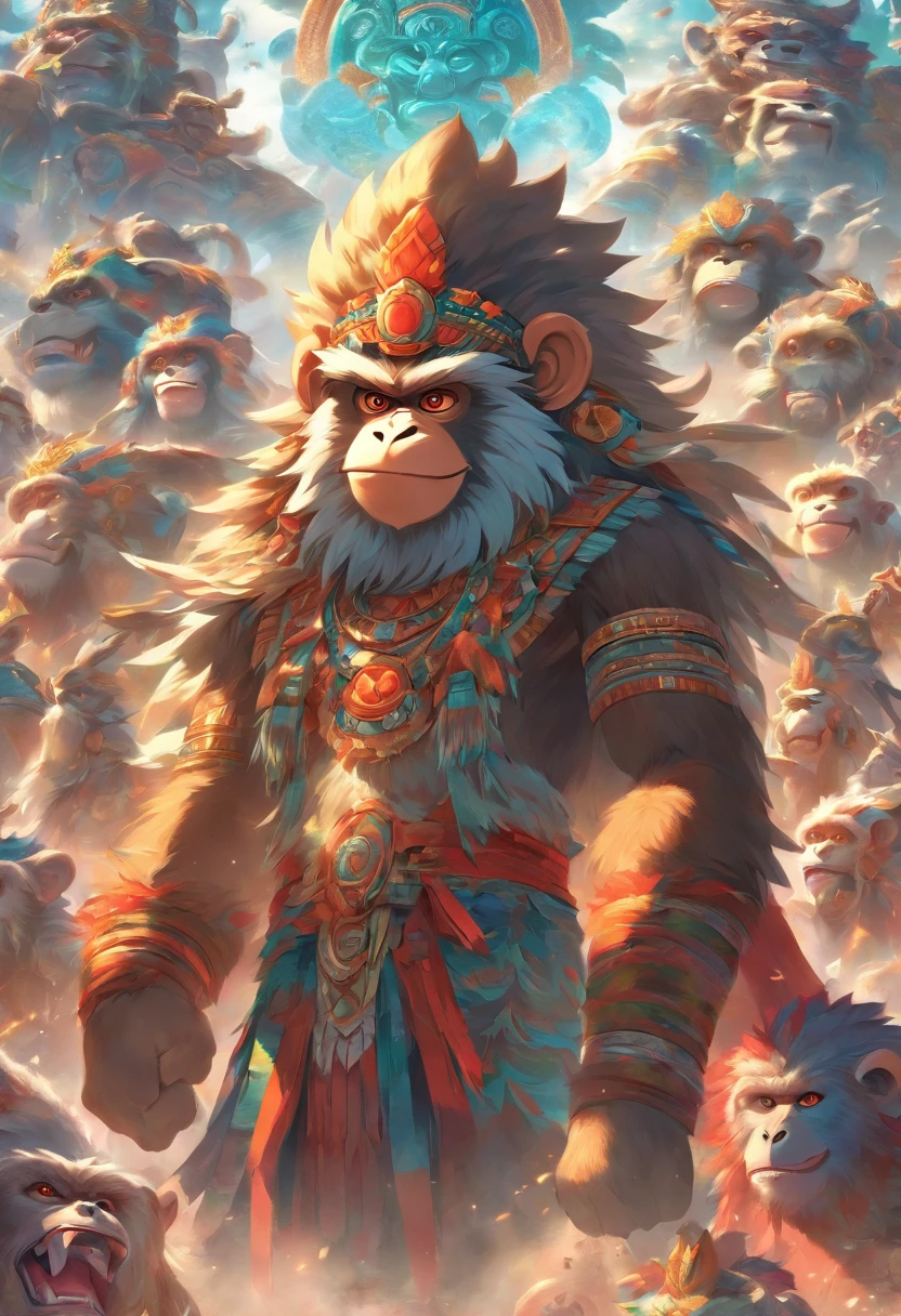 (((HUN BATZ))) best quality, ultra-high resolution, 4K detailed CG, masterpiece, Hun Batz,Mayan God Mayan clothing,Mayan mythology,Mexico,aesthetics,((Monkey God)),beautiful picture, centered on screen