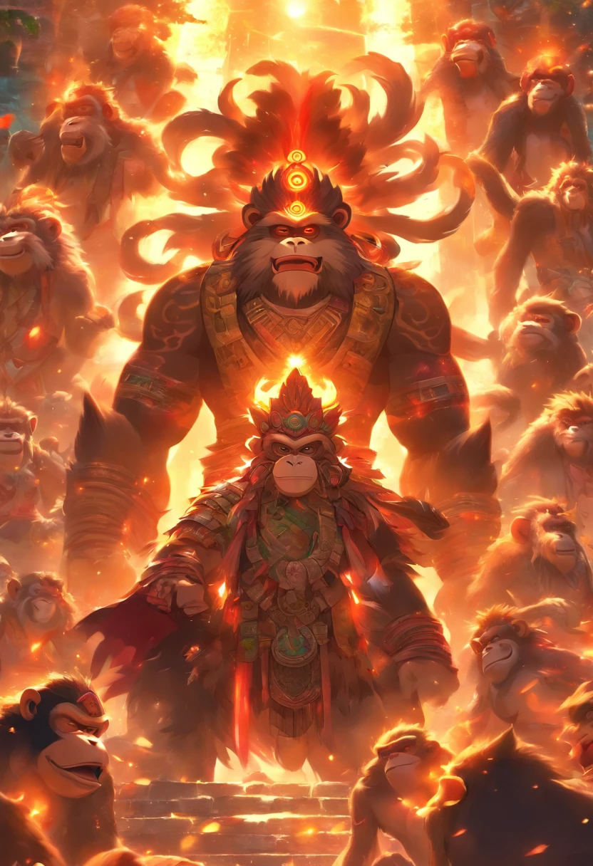 Triple View, full body shot, game character design, BYXIAOFEIYUE, (((Zhu Bajie))), 3D CG, Zhu Bajie, dark series, ferocious burst, sunglasses, orange background, multi-angle display, head-up perspective-ar expressiveness