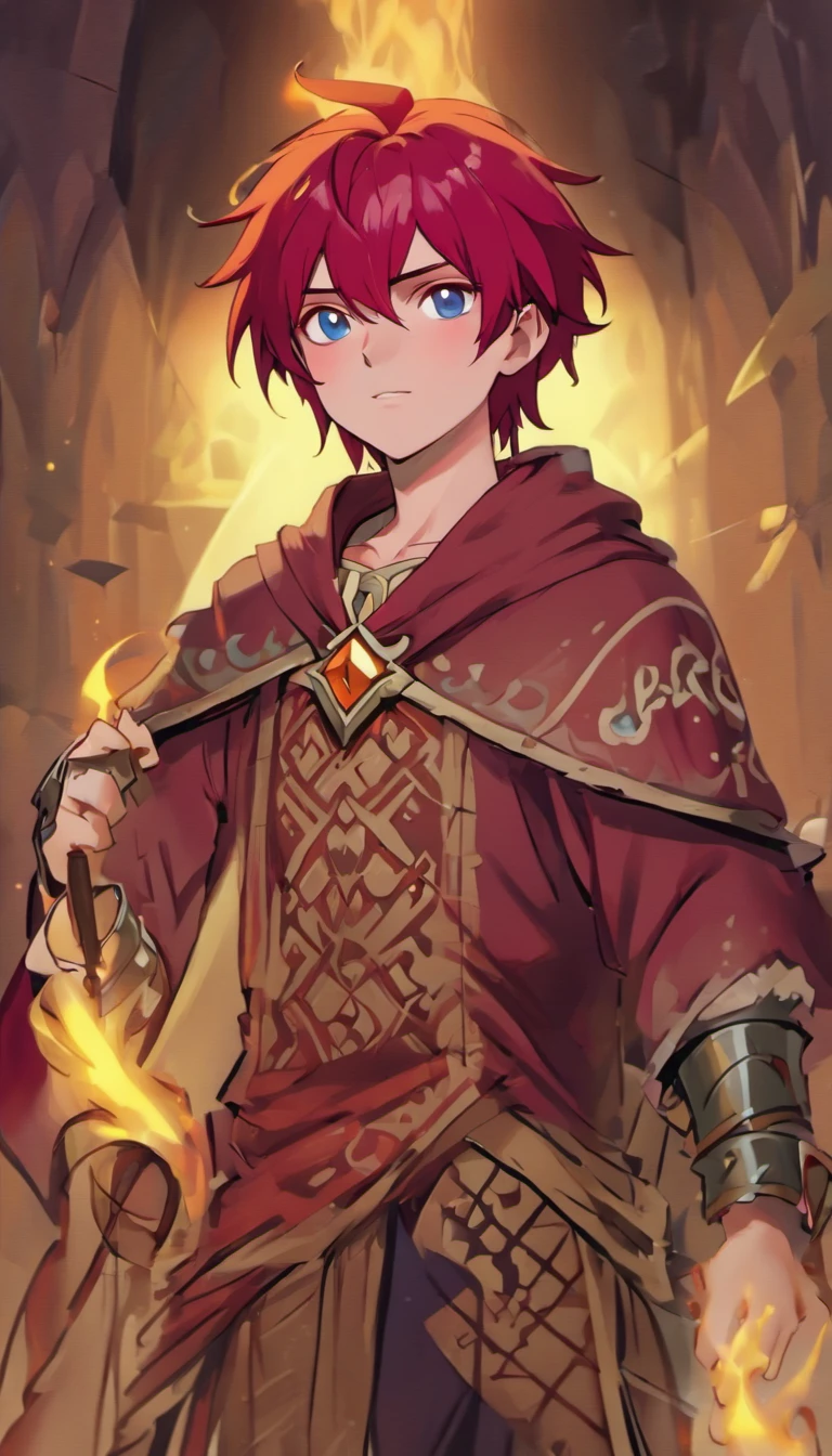 Conan Exiles style, One dirty child (male) (), Tan skin, 1kid, ((slim fit muscular body: 1.5)), ((medieval villager clothing: 1.9)), bright_red hair, short hair, Peasant boy, villager , Friendly Smile, heroic, slightly sloppy clothes, Medieval Style Clothing, Simple Clothing, Human, gentle boy, Young Face, Skill Picture, Villager Clothes, ((highly_saturated red_hair: 2)), (epitome_of_kindness: 1.5)), ((extremely_handsome: 1.8)), (short_hair: 1.7), ((amazing and unique character_design: 1.9))