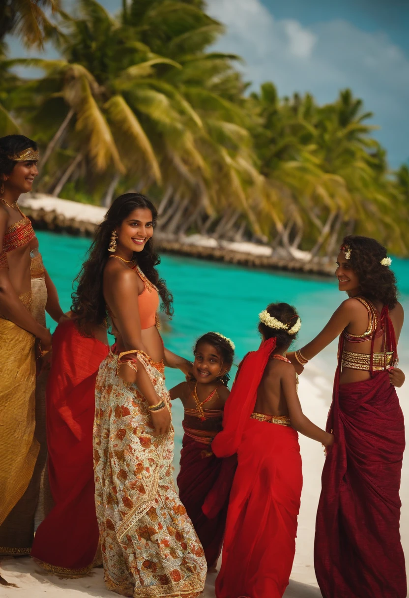 A group of young lady wearing bikili playing on the beach