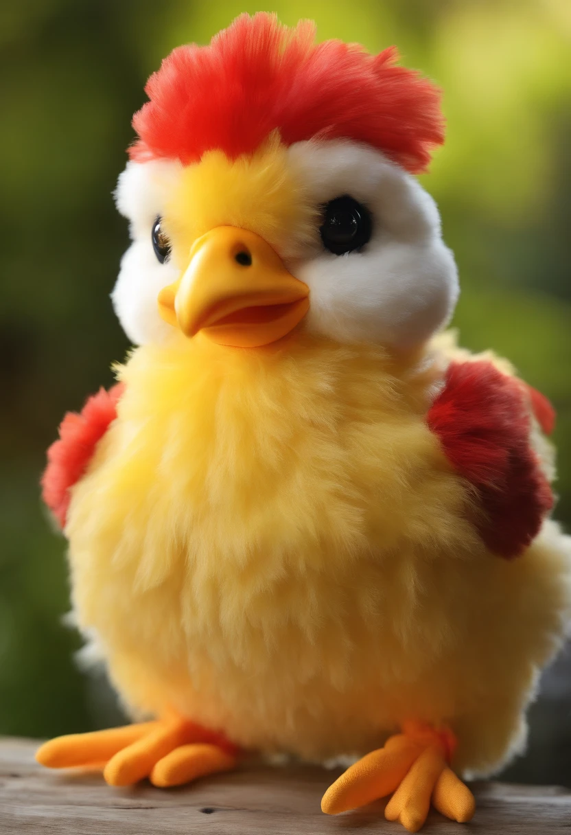 (best quality,ultra-detailed,realistic:1.37),stuffed chicken plush wearing a sneaker,soft plush texture,playful toy,adorable design,cute animal,fluffy feathers,plush beak,shiny sneaker,velvety touch,high-resolution details,colorful feathers,bright colors,plush toy art style,warm lighting