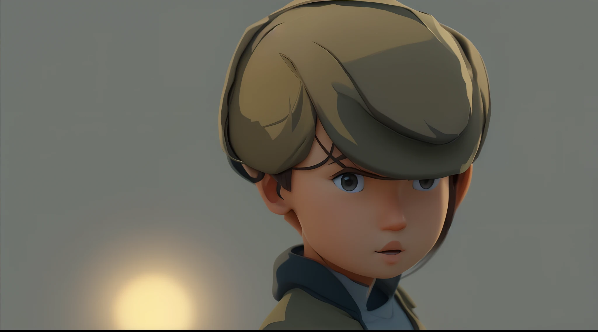 A closeup of a cartoon boy with a hat in, inspirado em Goro Fujita, arte conceitual do menino solteiro, animation movie still, Loish e Goro Fujita, animation movie still, animated film, animation still screencap, menino com rosto neutro, inspirado em Junpei Satoh, animado ainda, Personagem de close up, Closeup da arte do personagem