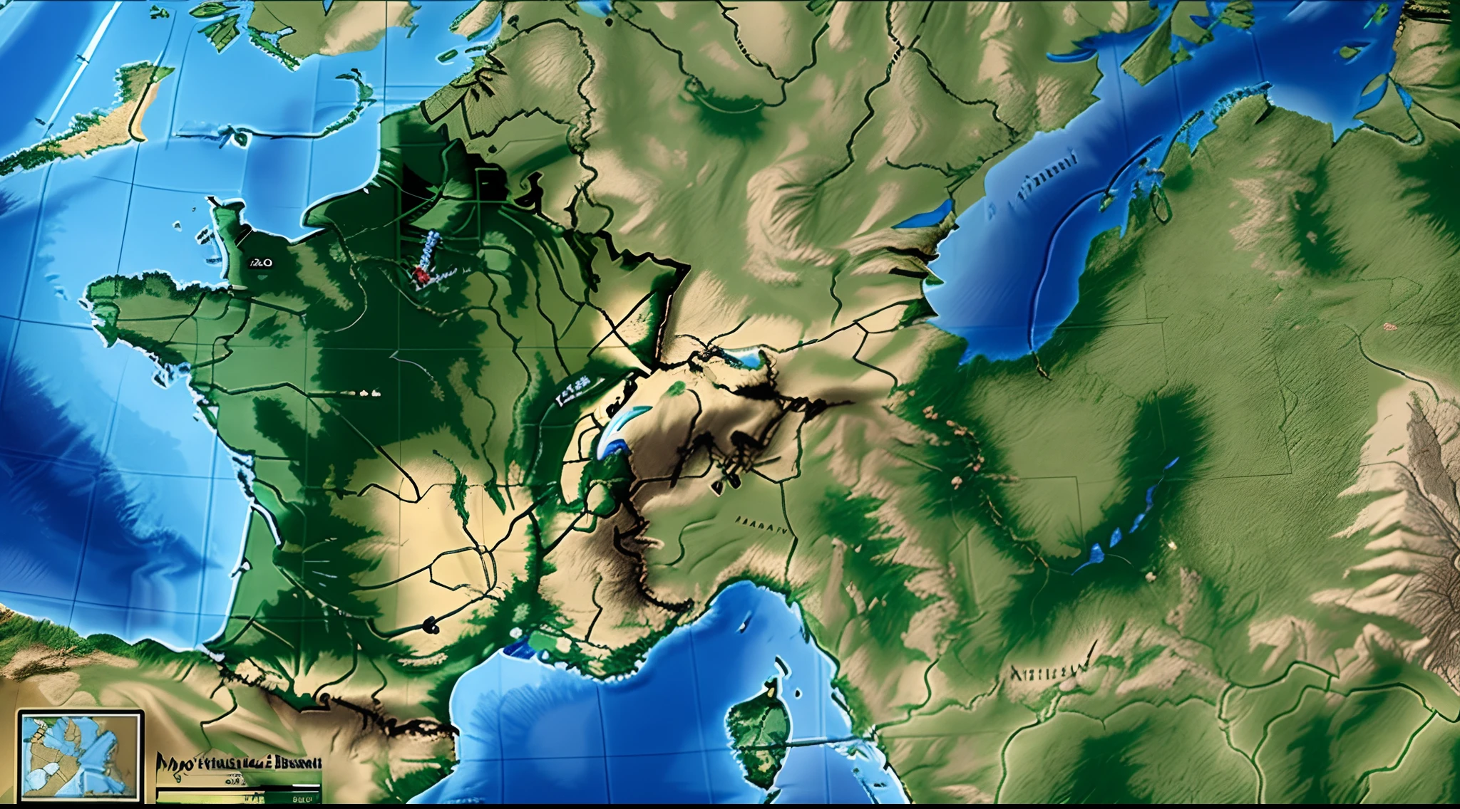 Hyper-realistic 3D side view depiction of a 13th century European map, channelling the artistic style of the Game of Thrones intro. The elevated representation of kingdoms and nation-states provides a comprehensive and immersive view of the continent during that era