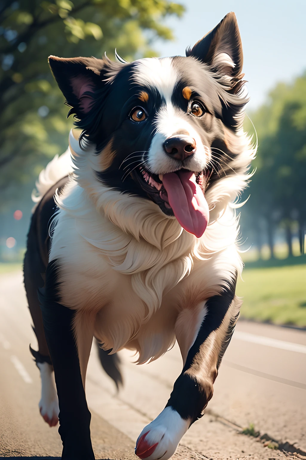a 35mm photography of border collie, running with a ball inside his mouth