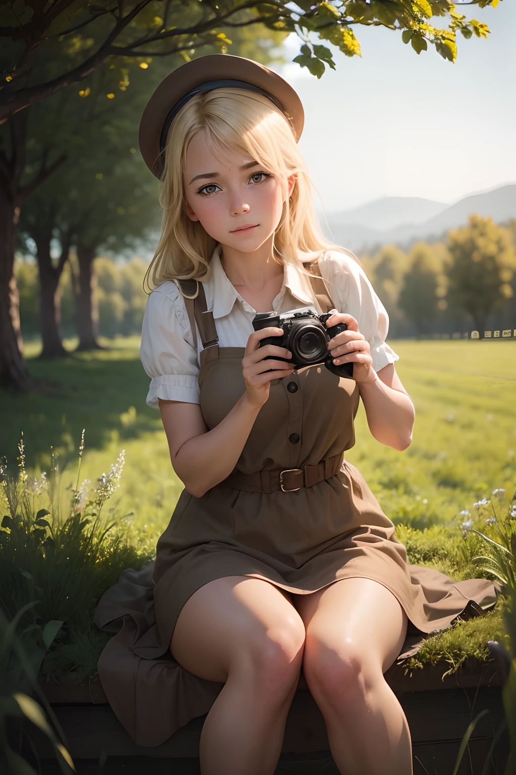 photography with 35mm lens, of a blonde farmer girl playing with a german shepherd
