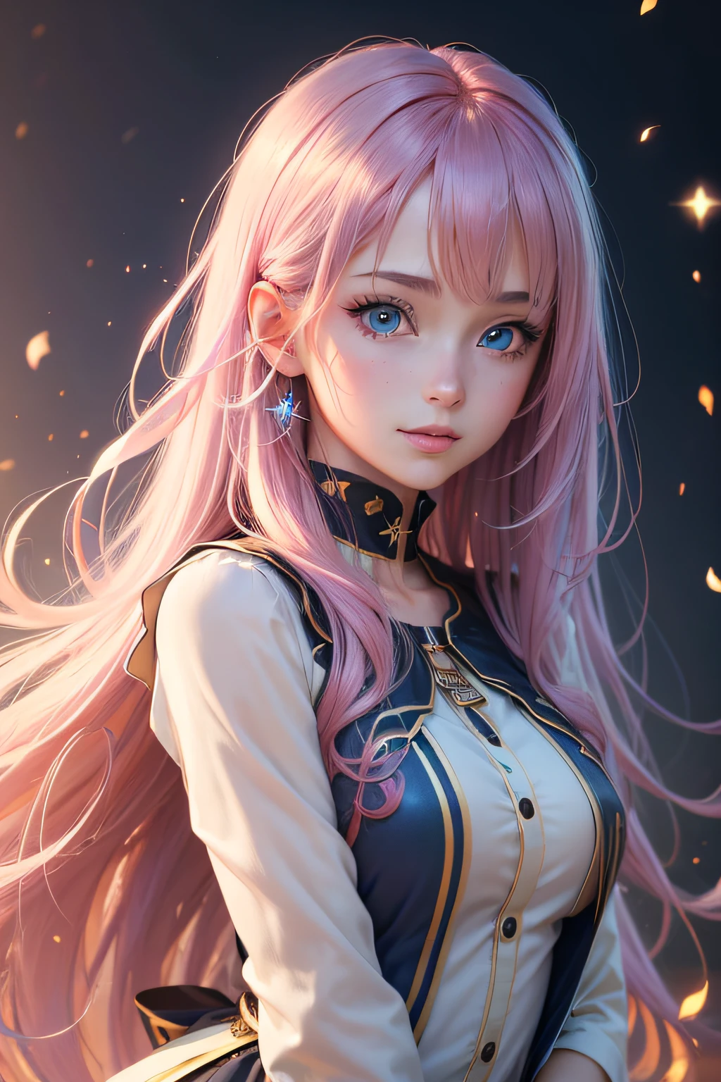 (best quality,4k,8k,highres,masterpiece:1.2),ultra-detailed,(realistic,photorealistic,photo-realistic:1.37),colorful anime girl,beautiful detailed eyes,luminous blue eyes,long rainbow hair,playful smile,cute anime clothes,magical background,sparkling stars,artistic brush strokes,soft lighting,happy and energetic pose,anime style, vibrant colors,warm color palette