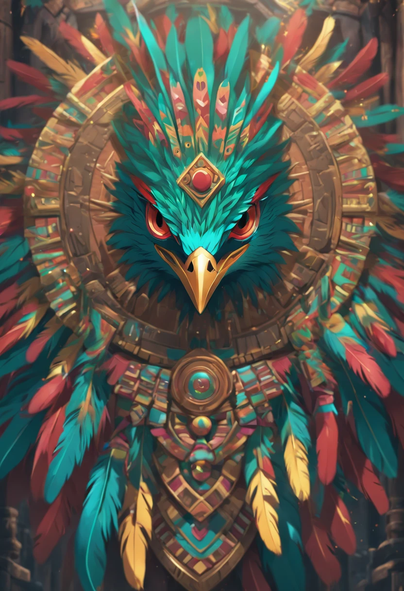 (((Quetzal Feather Shield))) best quality, ultra-high resolution, 4K detailed CG, masterpiece, feather shield, Mayan mythology, Mexico, aesthetics, ((Huitzilopochtli)), beautiful image, centered on screen