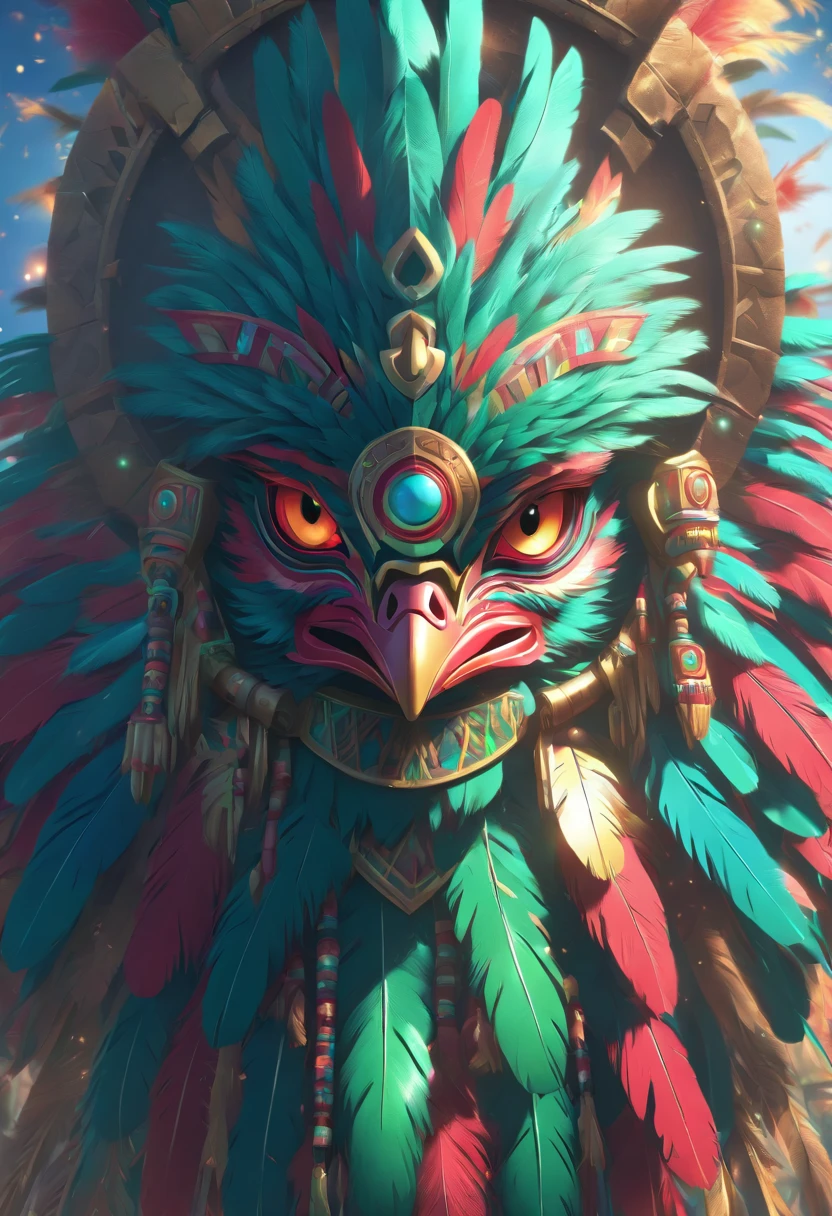 (((Quetzal Feather Shield))) best quality, ultra-high resolution, 4K detailed CG, masterpiece, feather shield, Mayan mythology, Mexico, aesthetics, ((Huitzilopochtli)), beautiful image, centered on screen