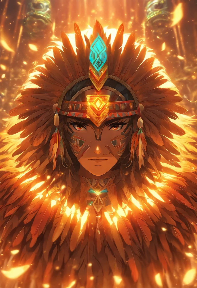 (((Feather shield))) best quality, ultra-high resolution, 4K detailed CG, masterpiece, feather shield, Aztec mythology, Mexico, aesthetics, ((Huitzilopochtli)), beautiful image, centered on screen