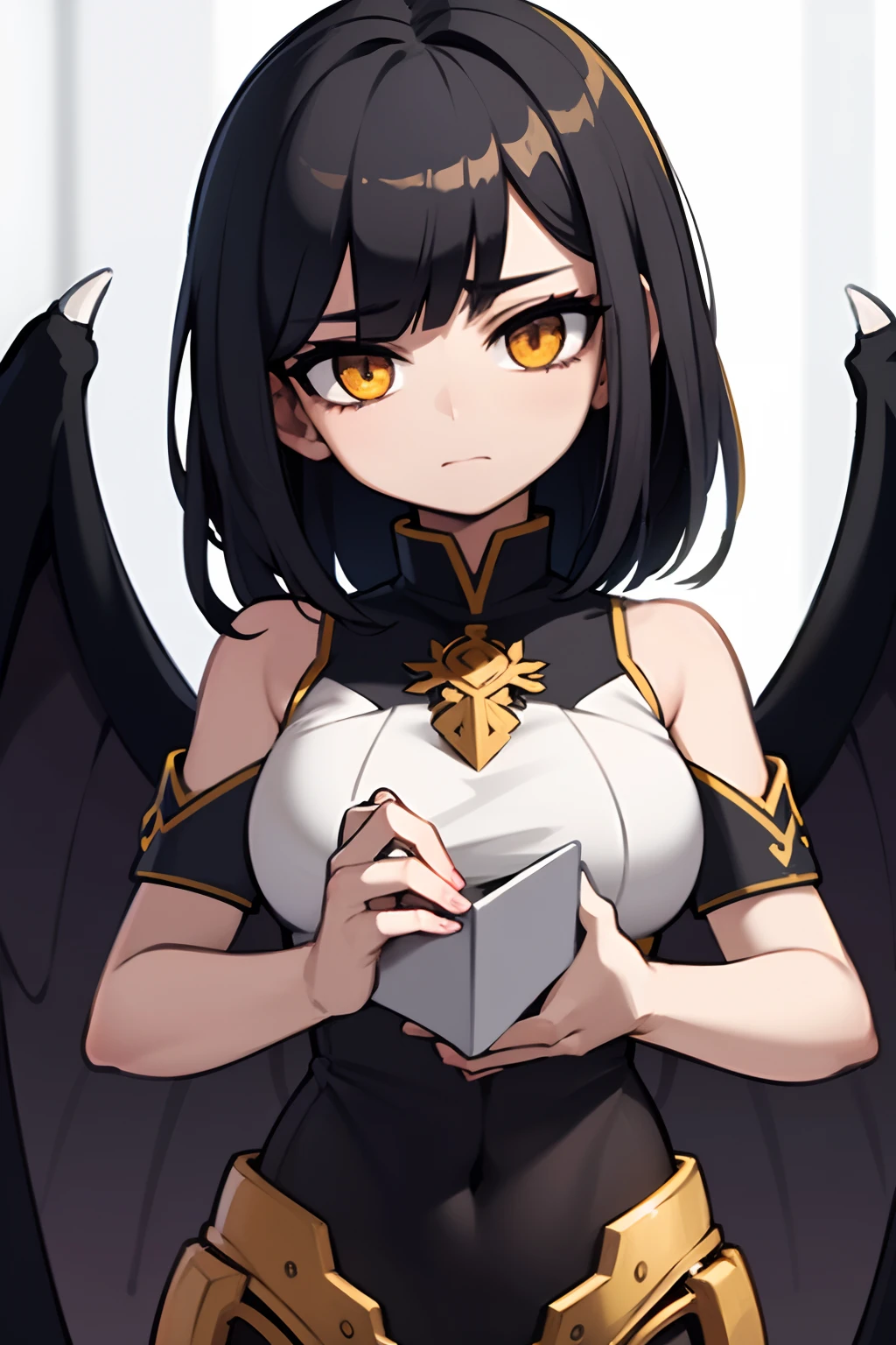 Woman Aasimar, black wings, beatifull, female, black hair