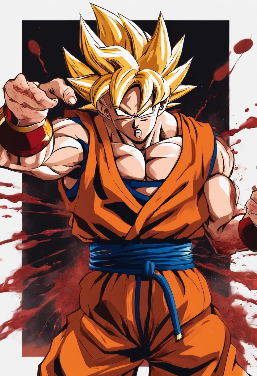 Goku with blood on his face ripping his eye out losing his mind