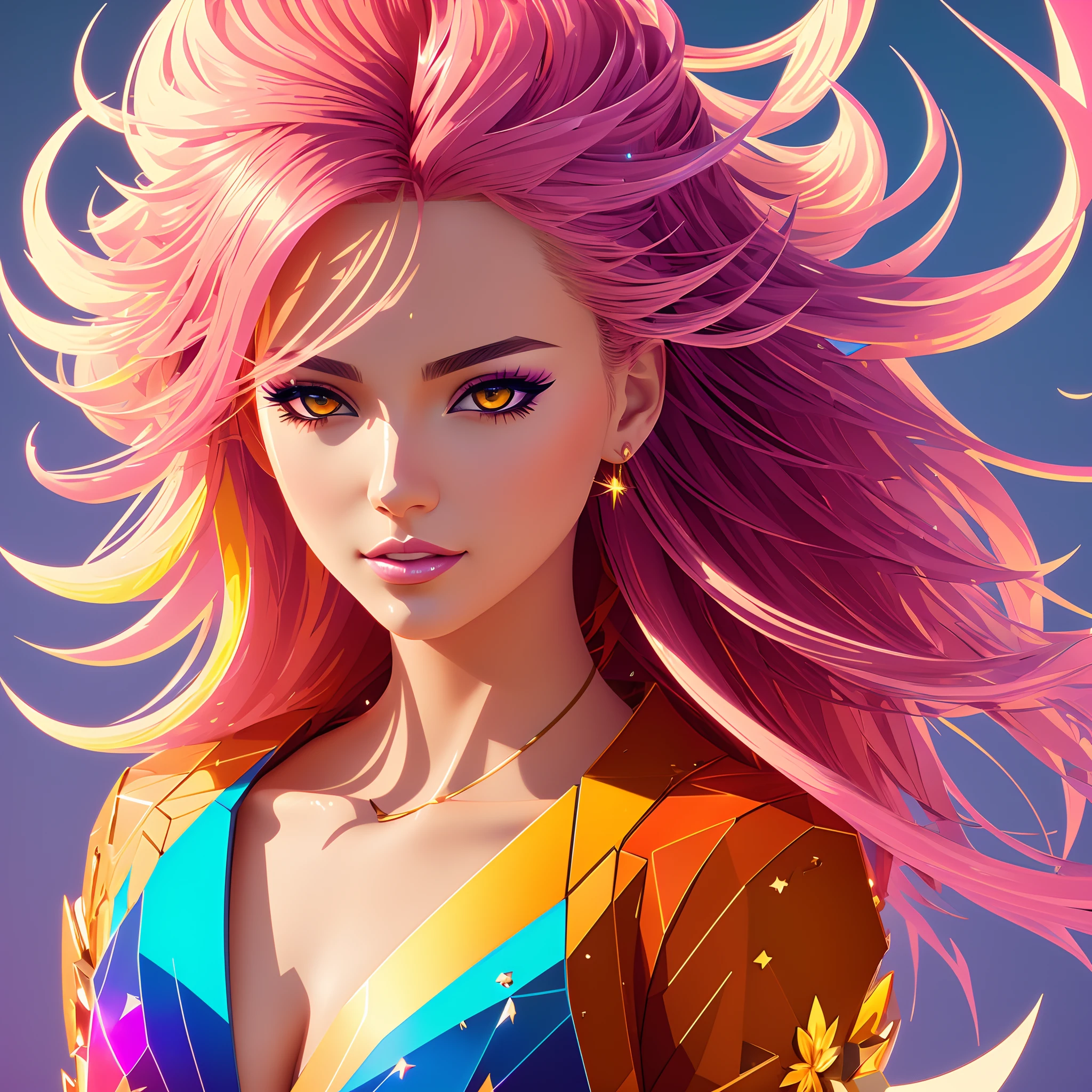 modelshoot style, A illustration, concept art, visual art,((vector style)), (flat color), golden colors,  anime, a world in beautiful  woman head with lightning, colorful shine, flowers, fantasy, artstation, beautiful, epic, crystalline, colorful, vivid, HD, highly detailed, rim lighting, god rays