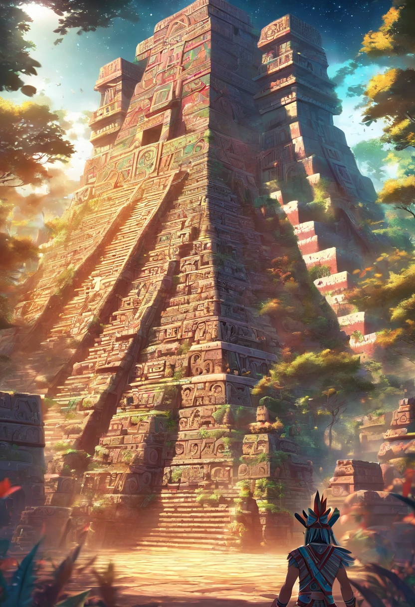 (((Aztec city))) best quality, ultra-high resolution, 4K detailed CG, masterpiece, city, forest, moon in the background, Aztec mythology, Mexica, aesthetics, ((distant view)), beautiful image, centered on screen