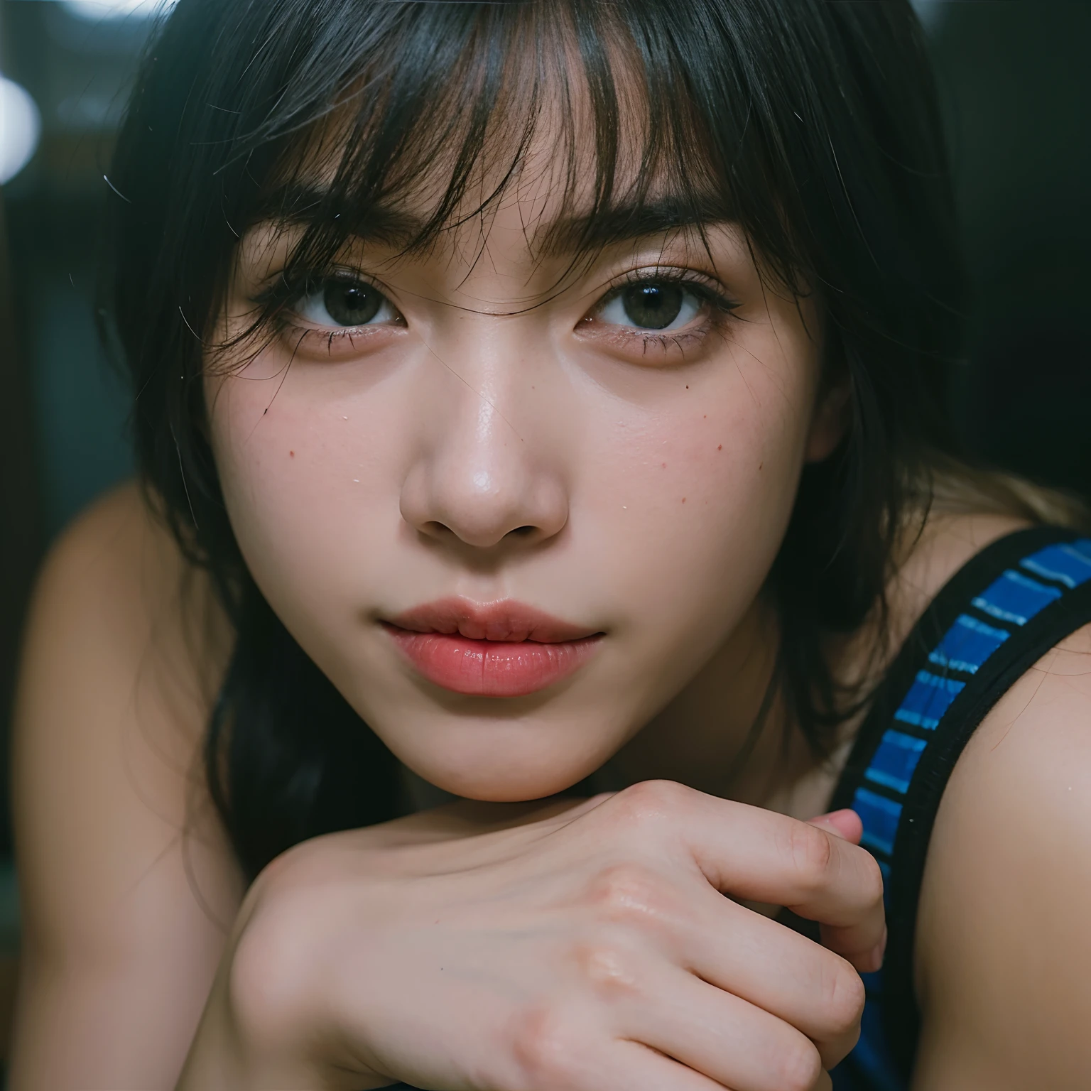 There is a woman who is posing for a photo with her hand on her chin, Capturado na Canon EOS R 6, Tiro na Canon EOS R 5, Tiro na Canon EOS R5, close - foto retrato acima, Tiro em Leica SL2, Portrait of female Korean idol, Kiko Mizuhara, Ji-Min, foto retrato suave 8 k