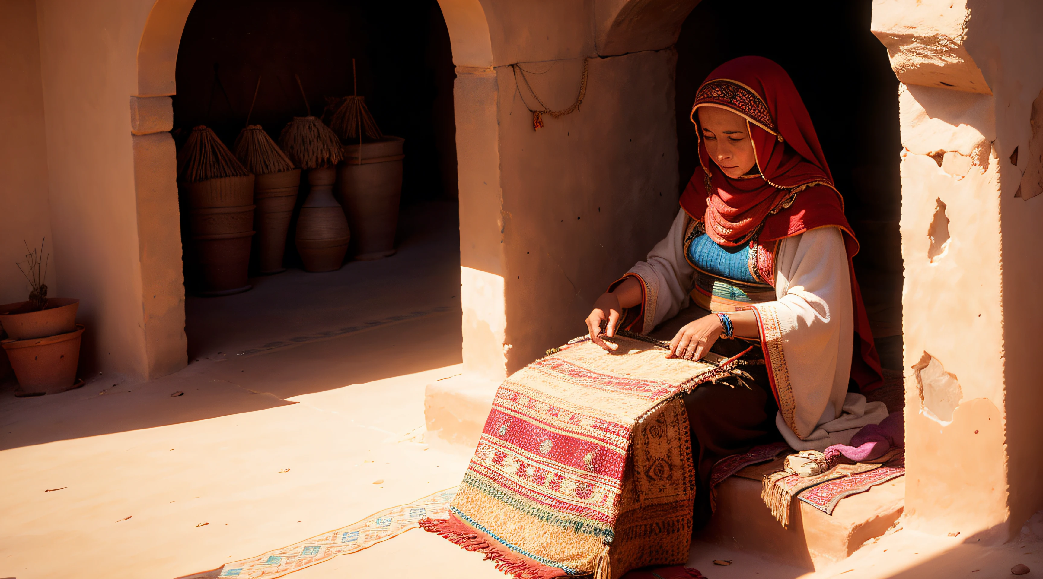 Berber woman weaving textiles, Agadir , Morocco