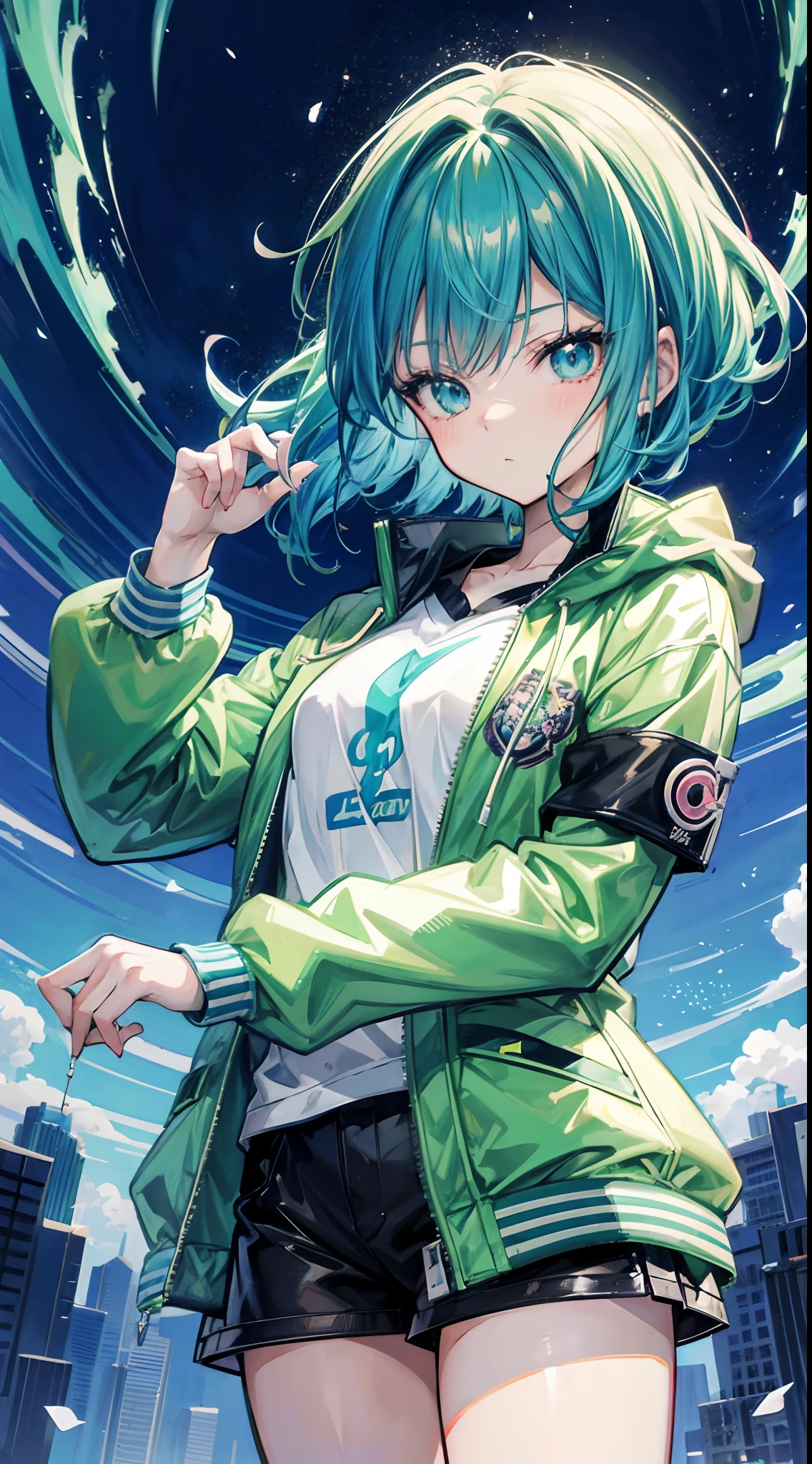 a cartoon girl with a green jacket and blue hair pointing up, trigger anime artstyle, high quality anime artstyle, in an anime style, anime boy, in anime style, anime style character, anime artstyle, epic anime style, anime moe artstyle, anime style portrait, 2 d anime style, male anime style, high quality fanart, anime art style