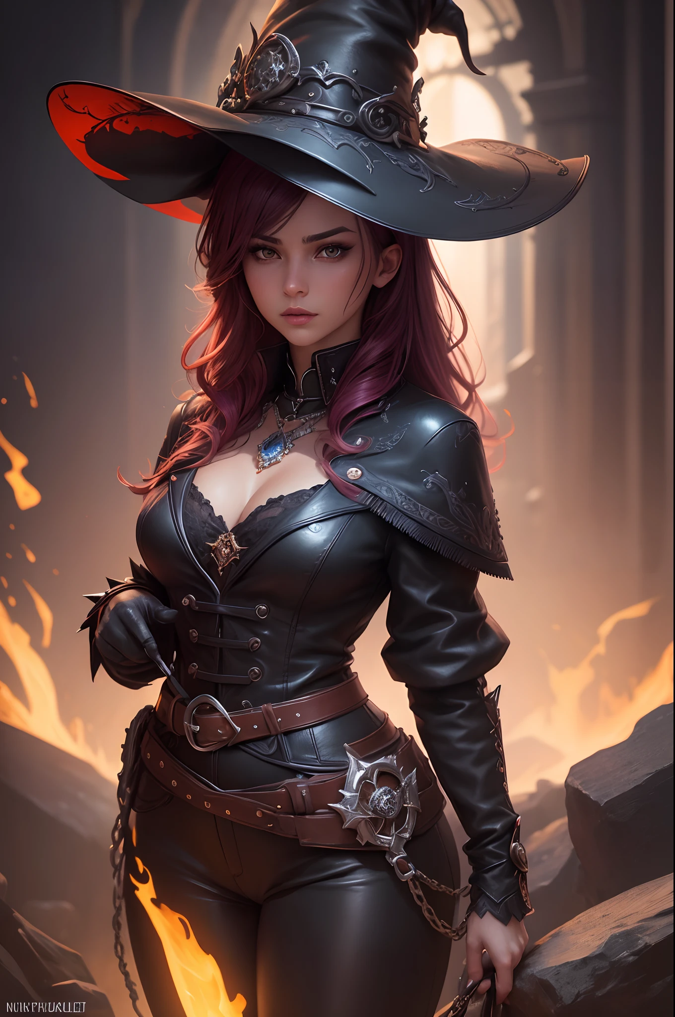 (masterpiece, top quality, best quality, official art, beautiful and aesthetic:1.2), (1girl:1.3), massive breasts showing, extreme detailed, colorful, highest detailed ((ultra-detailed)), (highly detailed CG illustration), ((an extremely delicate and beautiful)), cinematic light, Gothic western horror、Wearing a worn bloodied unique cowboy hat、Red tone, azure accents、full body、destruction、wielding of an ancient large shotgun, riding a raptor that is half leopard gecko with feathers, large gecko eyes, raptor is colored fiery yellow to sunburnt orange with cool dark feathers, beautiful woman, perfect features, carnage, Western - Horror Art of Fiction, Western fiction horror artwork, Horror fantasy art, Horror concept art, Detailed illustration of 4K horror, Demonic creature, Dark Fantasy Gothic Horror Art,
