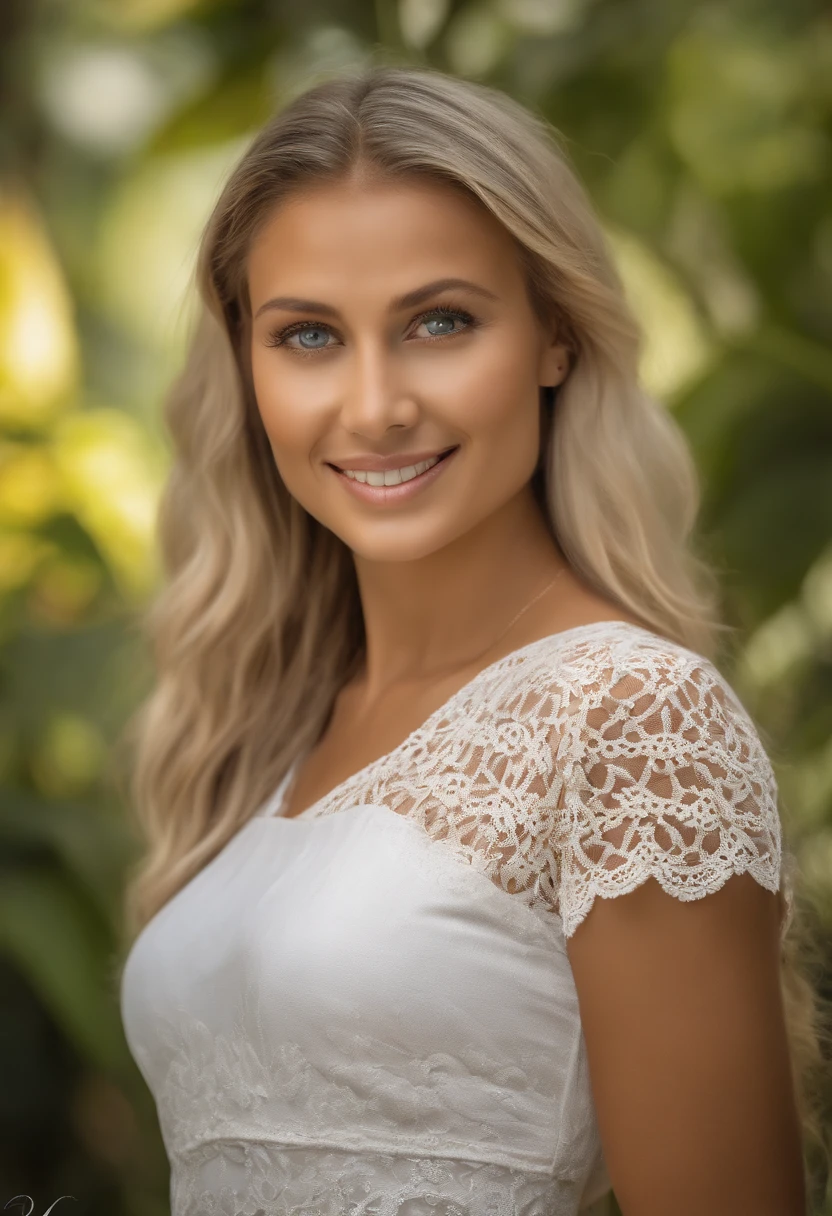 RAW Photo, DSLR, professional color graded, BREAK upper body photograph of dik-maya woman, (friendly smile:0.8), pale, blue eyes, full eyeliner, platinum blonde hair, wearing white top, garden background, sharp focus, HDR, 8K resolution, intricate detail, sophisticated detail, depth of field, analogue RAW DSLR, photorealistic, looking at viewer,