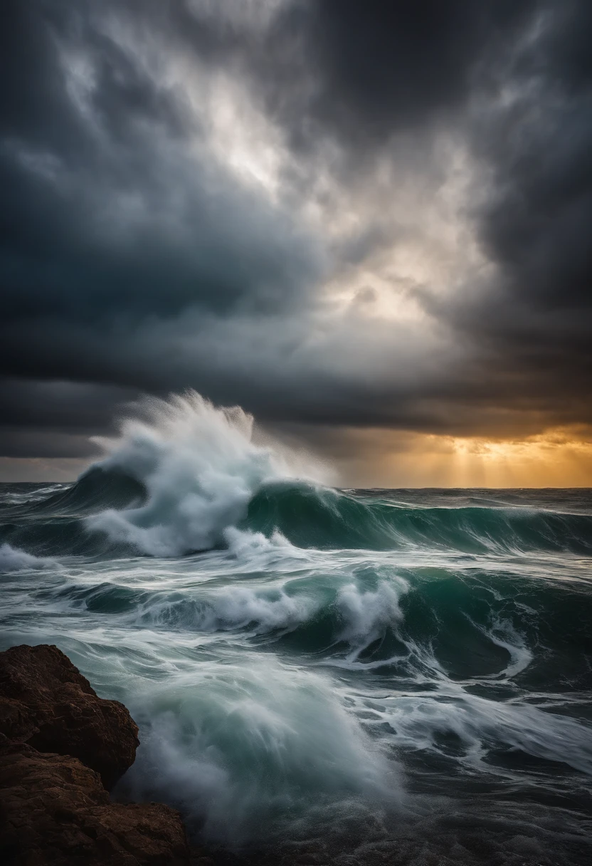 A true photographic landscape painting with incomparable reality,super largo,Ominous sky,veleiro,barco de madeira,lotuses,ondas enormes,Noite estrelada,Harry Potter,enlightenment, Jesus and his disciples, miscarriages, rains, storms, and lightning;
