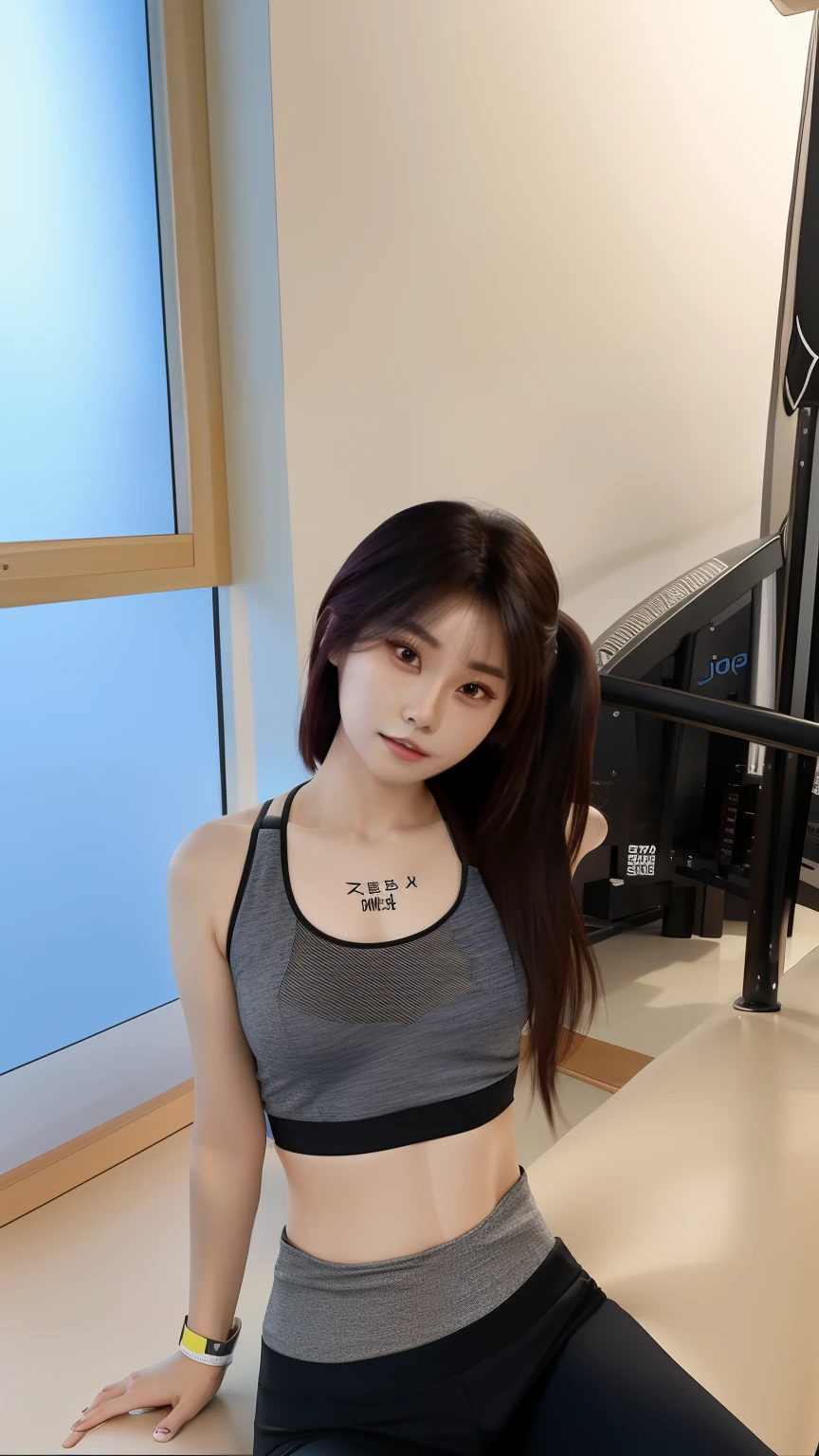 arafed woman in a sports bra top sitting on a bench, tzuyu from twice, jaeyeon nam, heonhwa choe, gorgeous young korean woman, jinyoung shin, lalisa manobal, xision wu, korean girl, she is wearing a black tank top, beautiful south korean woman, taejune kim, lee ji-eun