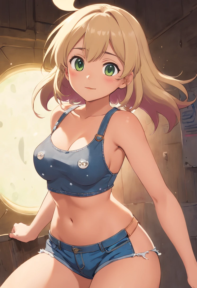 1girl,((school uniform)), ginormous breasts, cleavage, short blonde hair blush,light smile, sitting,outdoors,