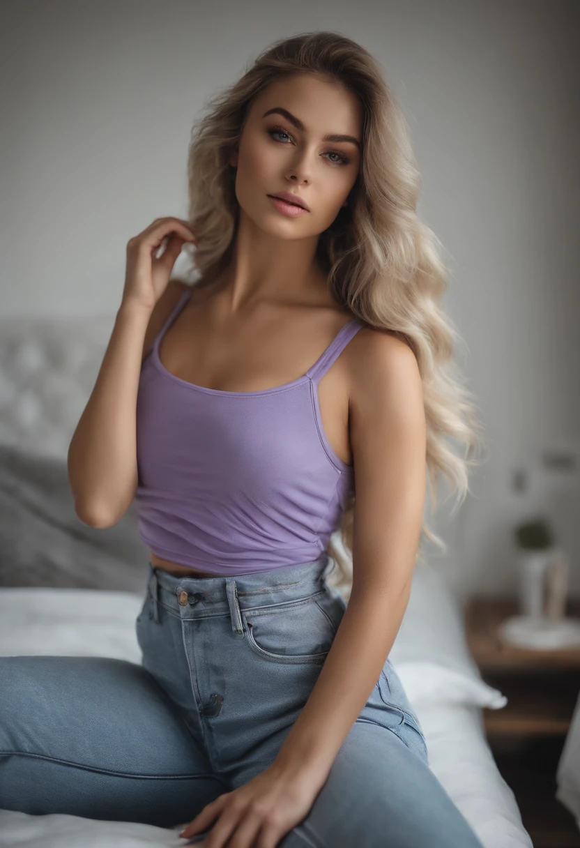 Woman with tank top and matching panties, Fille sexy aux yeux bleus, Portrait Sophie Mudd, Retrato de Corinna Kopf, cheveux blonds et grands yeux, selfie of a young woman, Les yeux dans la chambre, Violet Myers, ohne Maquillage, Maquillage naturel, Look directly into the camera, Visage avec Artgram, dezentes Maquillage, Superbe photo du corps entier, Dans la chambre, Fission, ultra detail face, ultra realist, with small defects