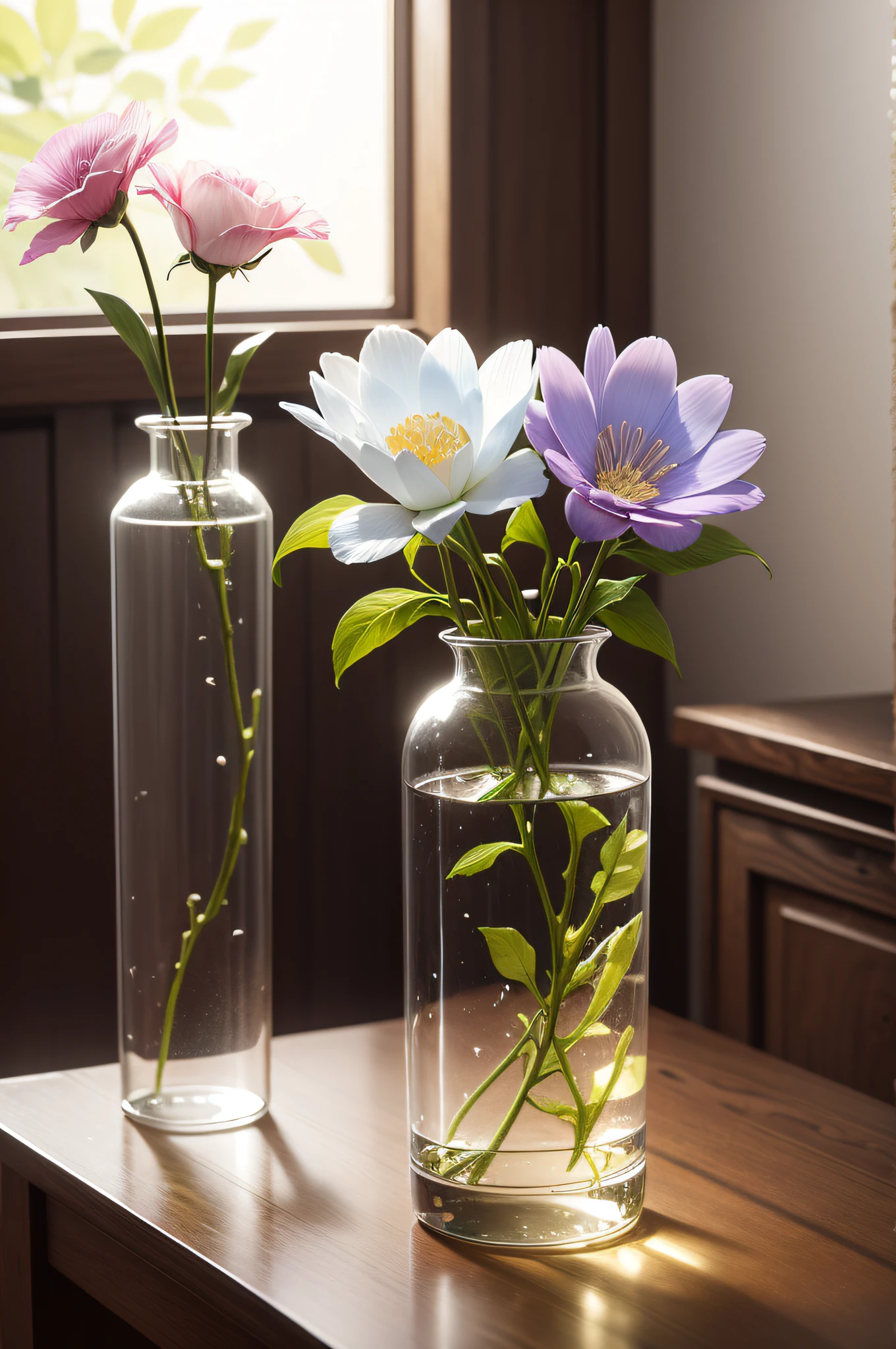create a transparent flower vase, realism,(best quality),(best illustration)