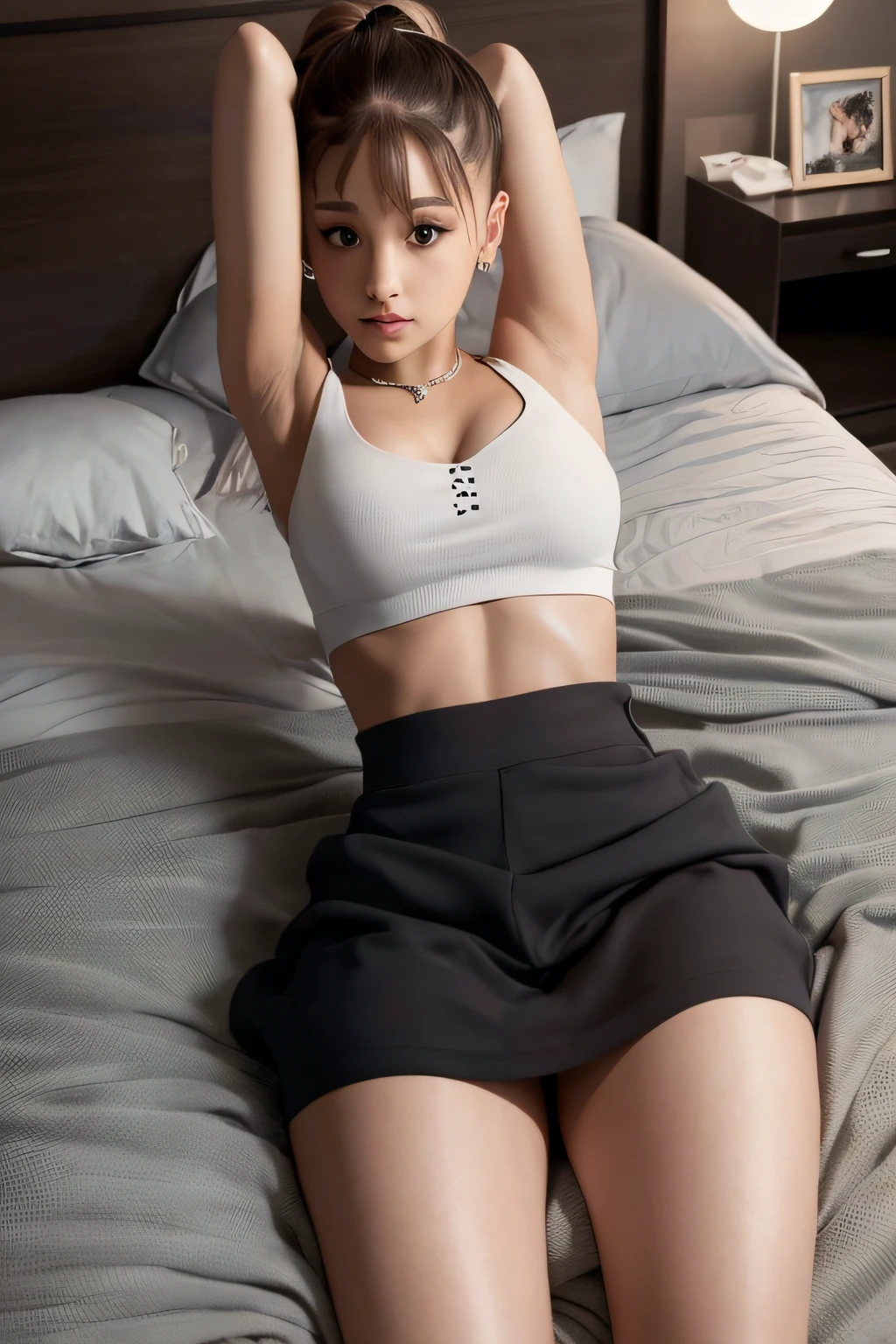 White Sleeveless Golf Wear、White mini skirt、Black knee high socks