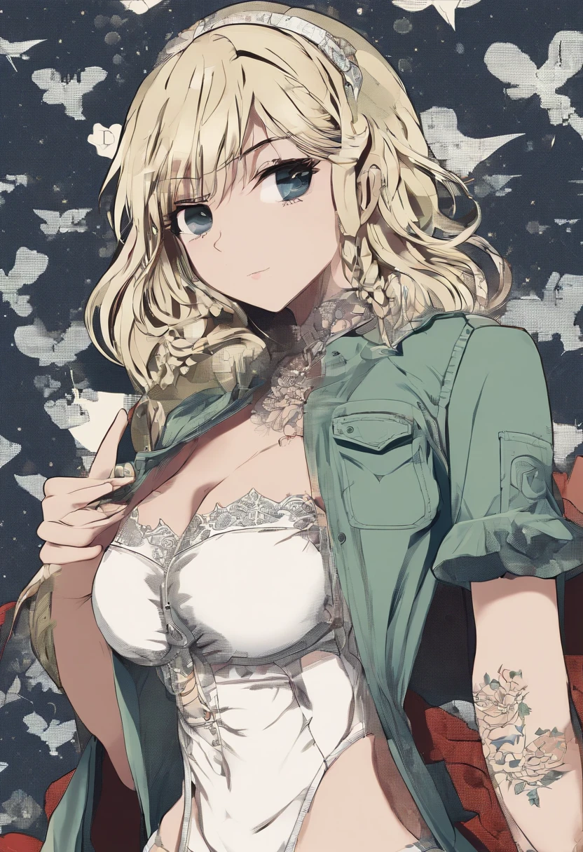 masterpiece, best quality, (1girl:0.999), (breasts:0.998), (shorts:0.994), (polka dot:0.992), (covered nipples:0.964), (halftone background:0.947), (dark-skinned female:0.946), (long hair:0.942), (polka dot background:0.942), (denim shorts:0.938), (dark skin:0.932), (tan:0.928), (tanlines:0.925), (solo:0.924), (underboob:0.917), (denim:0.908), (tank top:0.876), (blonde hair:0.869), (short shorts:0.814), (cutoffs:0.794), (armpits:0.752), (green eyes:0.740), (large breasts:0.734), (thick thighs:0.705), (halftone:0.647), (ahoge:0.604), (thighs:0.555), (smile:0.553)