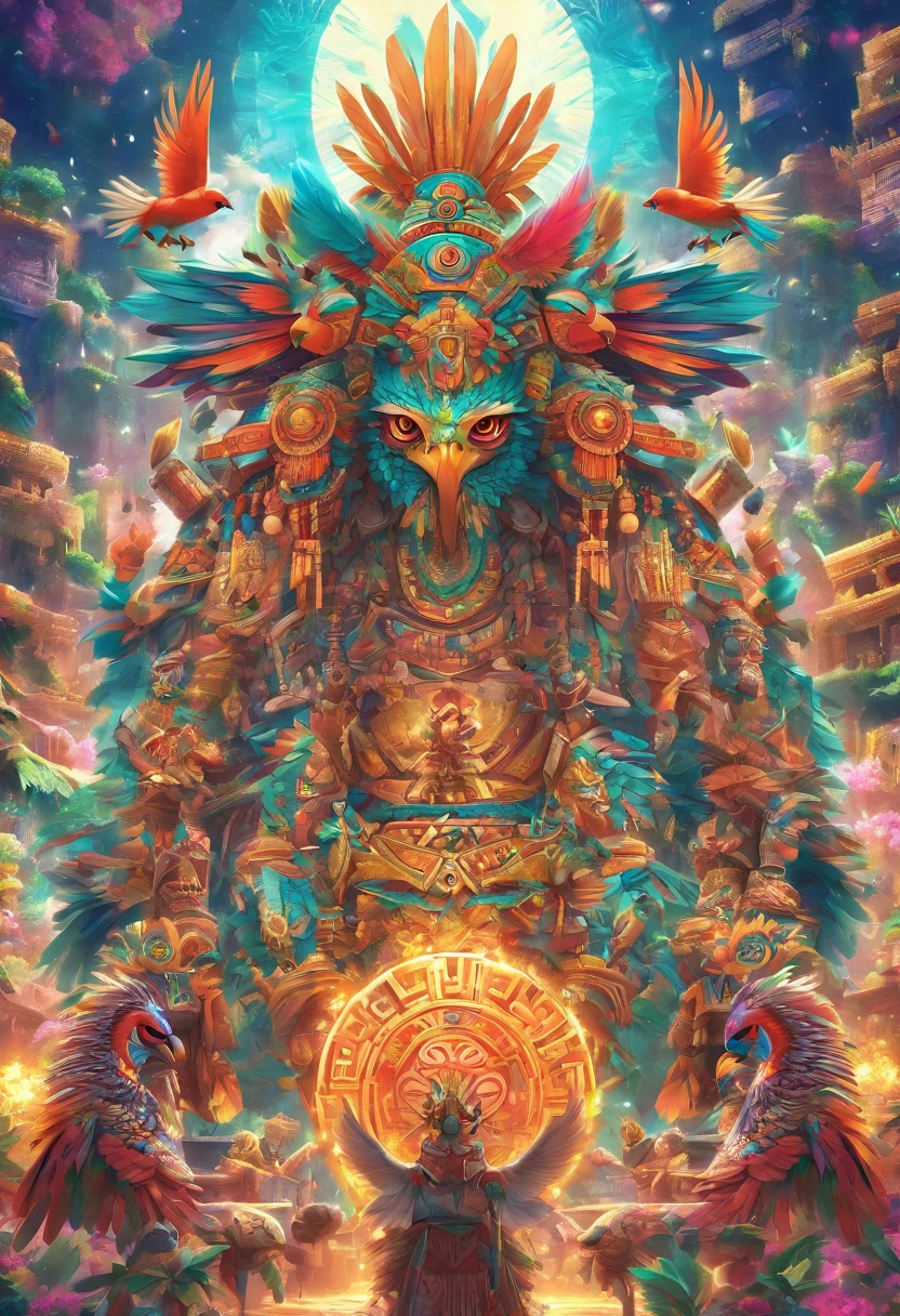 (((VUCUB CAQUIX))) best quality, ultra-high resolution, 4K detailed CG, master piece, Vucub Caquix, Mayan clothing, Mayan mythology, Mexico, aesthetics, ((Mayan Bird)), Beautiful image, centered on screen