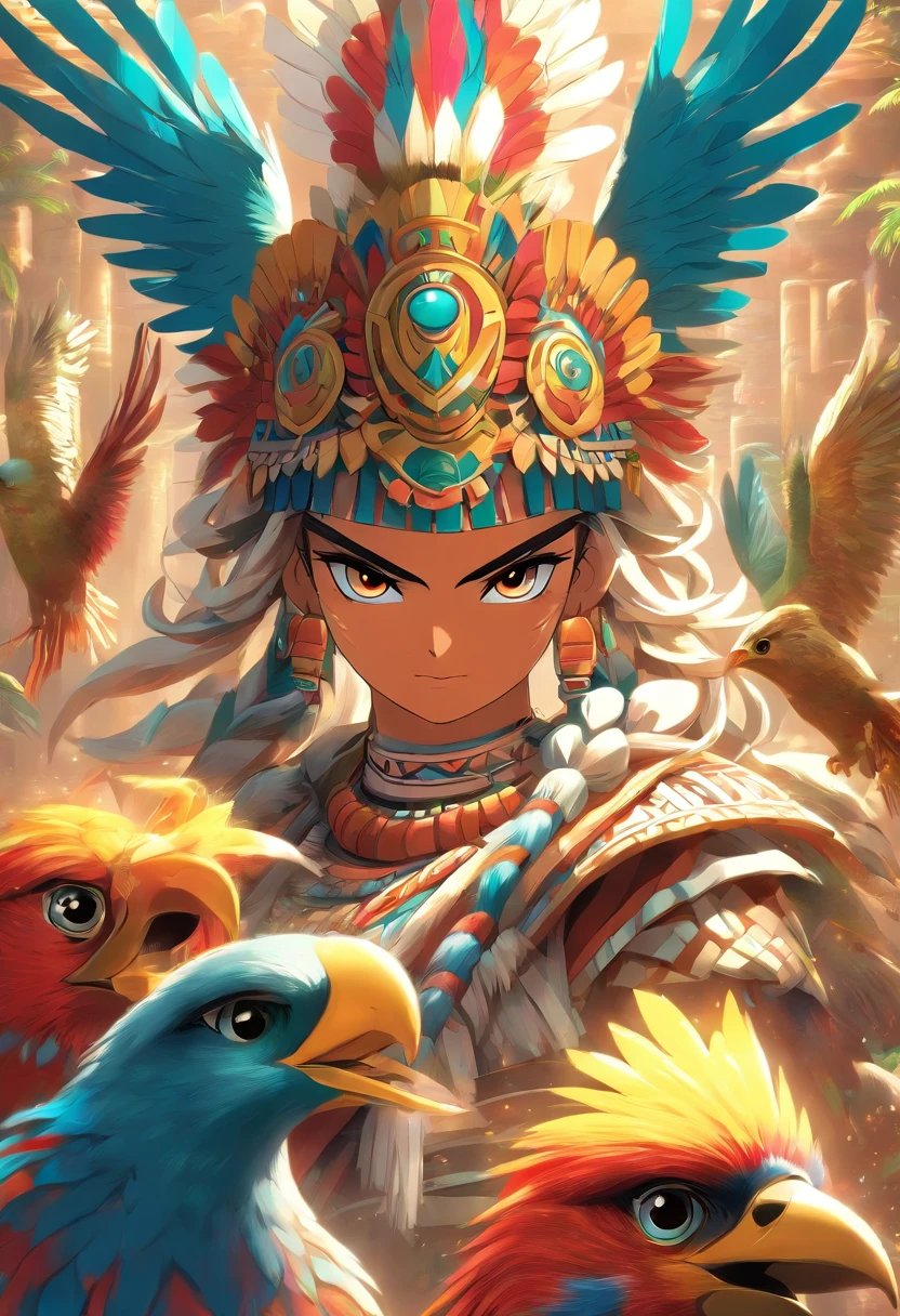 (((VUCUB CAQUIX))) best quality, ultra-high resolution, 4K detailed CG, master piece, Vucub Caquix, Mayan clothing, Mayan mythology, Mexico, aesthetics, ((Mayan Bird)), Beautiful image, centered on screen