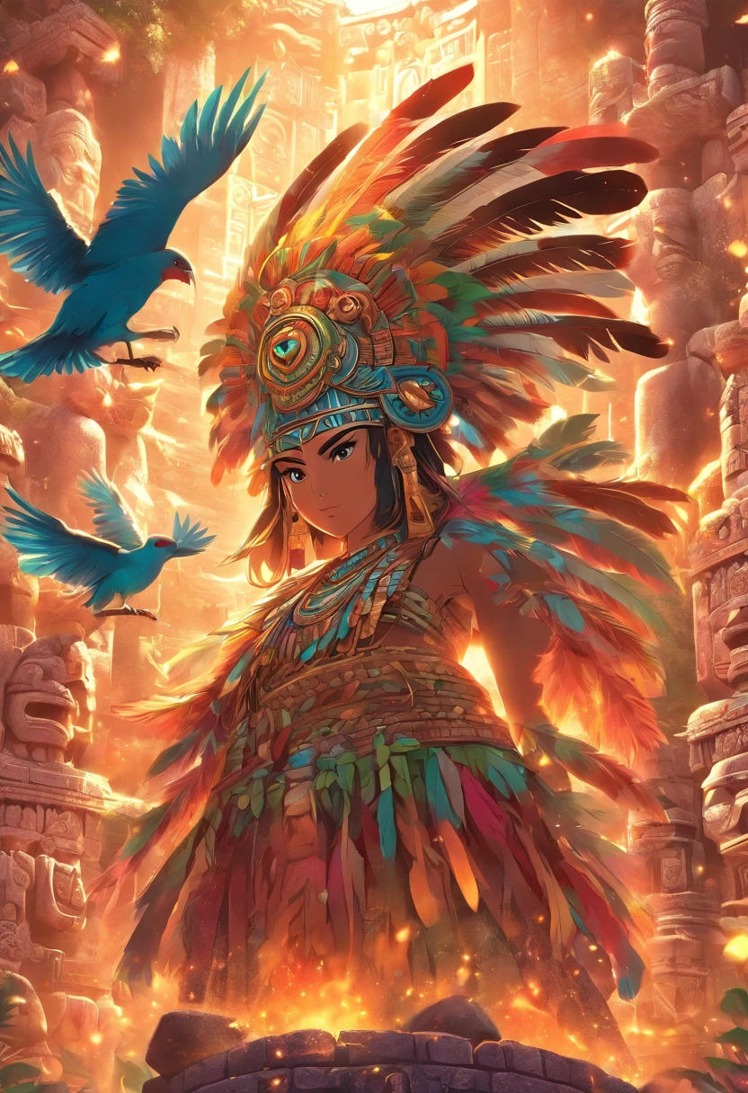 (((VUCUB CAQUIX))) best quality, ultra-high resolution, 4K detailed CG, master piece, Vucub Caquix, Mayan clothing, Mayan mythology, Mexico, aesthetics, ((Mayan Bird)), Beautiful image, centered on screen