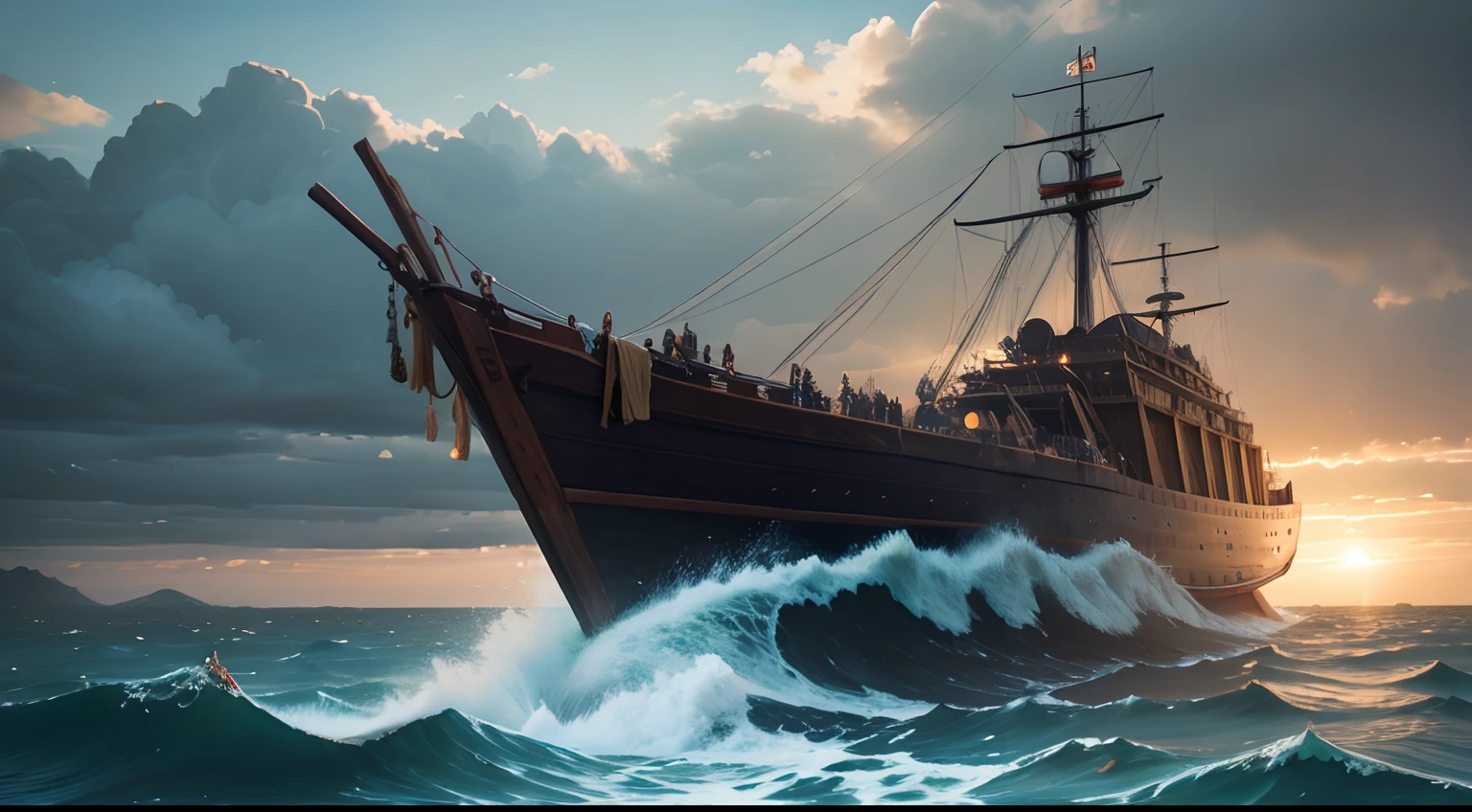 crie uma imagem realista, 4k, of Noah building his ark to meet the flood