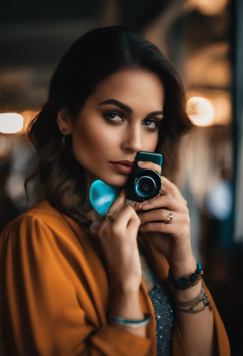 criar uma bela mulher com um iphone na mao