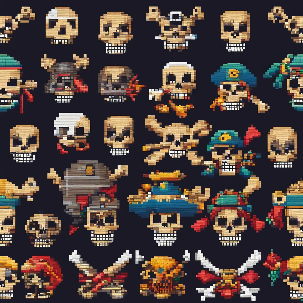 Create an image of pirate skulls for an NFT collection called Pirate Skulls