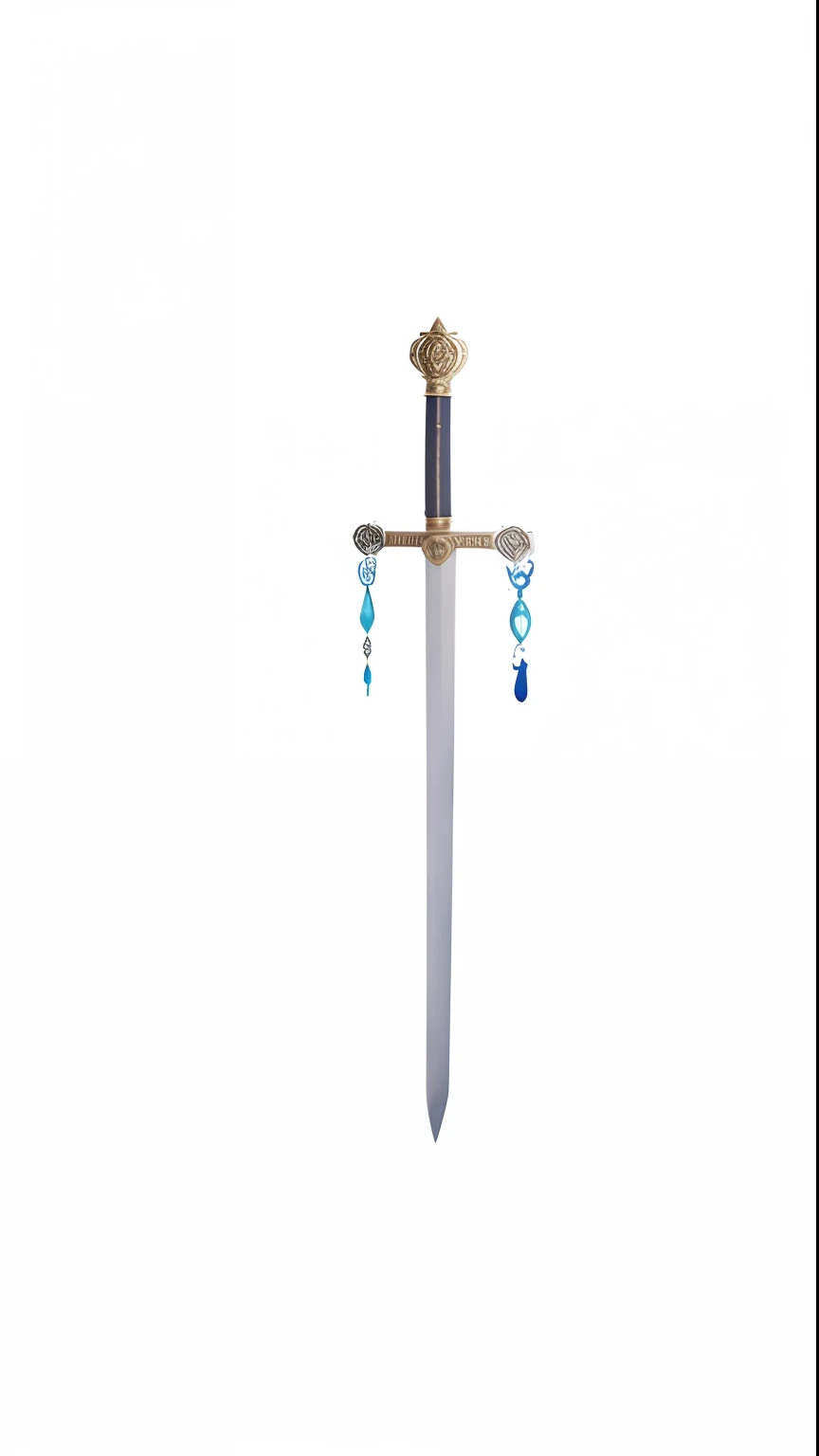 there is a sword with a gold handle and a blue bead, beautiful sword, fantasy sword, fantasy sword of warrior, sword and wand – water, shinning sword, large sword, medieval sword on stone, magical sword, medieval sword, arabian sword, armored sword blade, metal swords, ligtt sword, gold sword, huge oversized sword, huge sword, magic sword