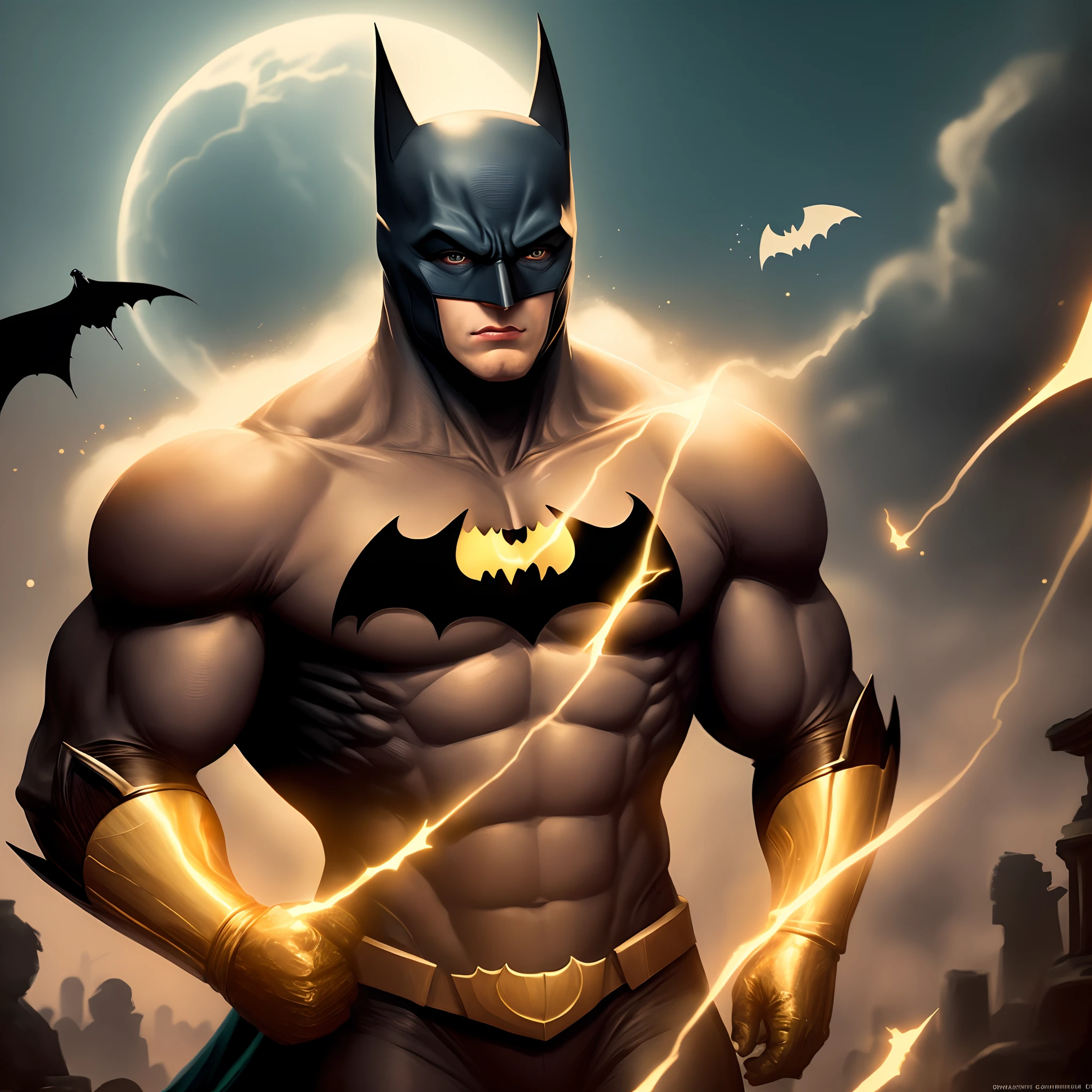 Bat man as a golden godlike golem