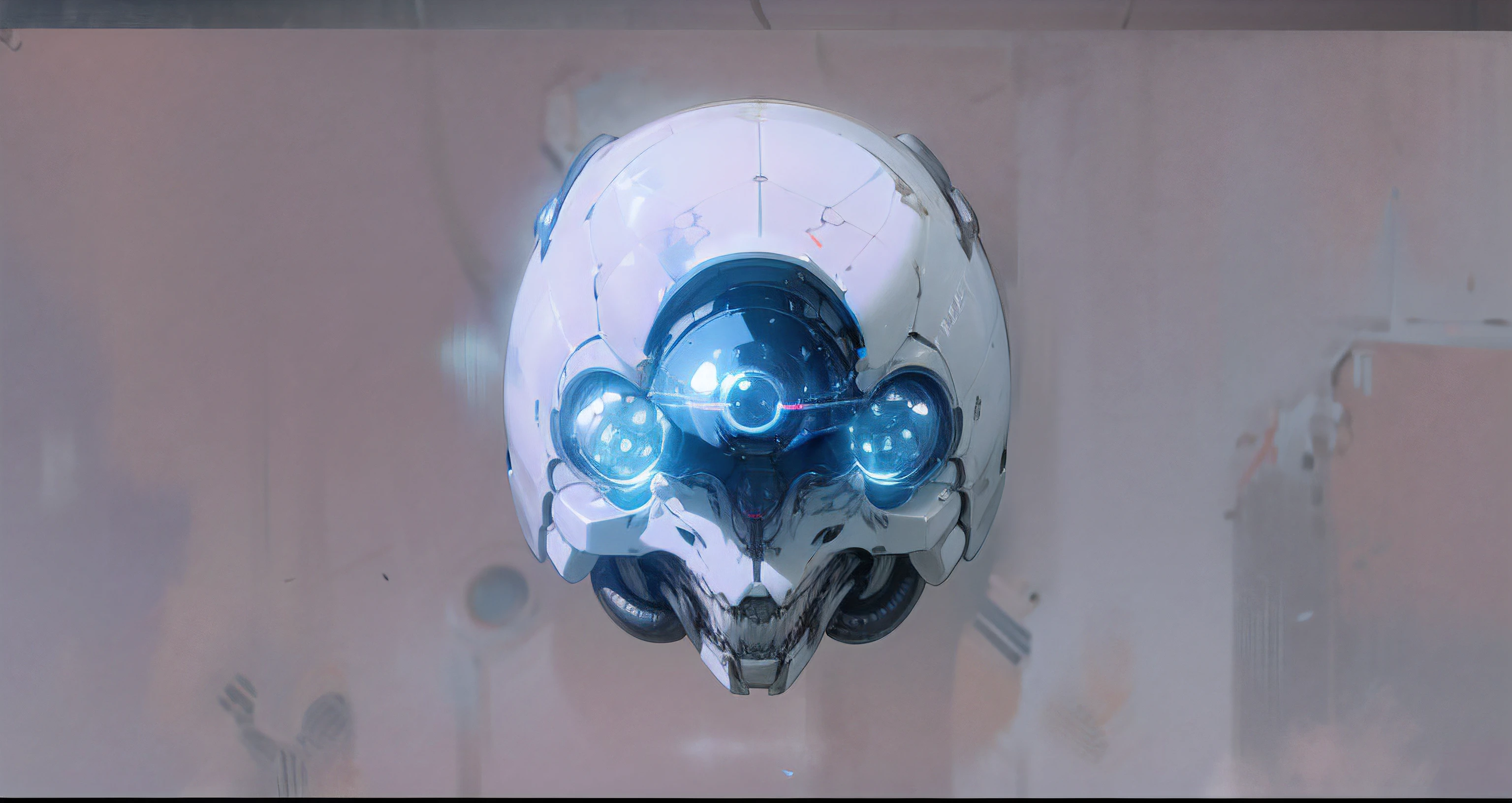 Third eye of a robot space helmet| bright blue, shiny reflective surface|