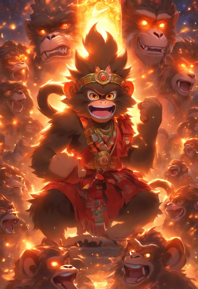(((HUN BATZ))) best quality, ultra-high resolution, 4K detailed CG, masterpiece, monkeys, Mayan God, Mayan clothing, Mayan mythology, Mexico, night, midnight, aesthetics, ((Monkey God) ), beautiful image, centered on the screen