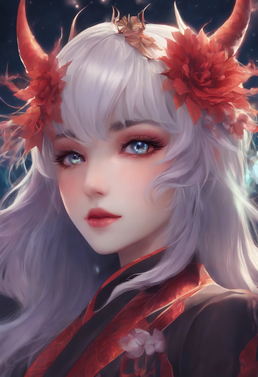 Close up of a smile with the corners of the mouth raised、Korea person、Korea person、Korea person、(shiny red eyes、Eye Gloss)、(open dark red shiny lips,,,、lipgloss)、(bangss、Silver shiny bangs、hair gloss)、Beautiful 30 year old woman、dreamlikeart、Highly detailed airbrush art、intricate detailes、Volumetric lighting、(top-quality)、(The ultra-detailliert)、Highly detailed colorful details、(Irridescent color:1.2)、(Bright lighting)、Magical、dynamic compositions、Ray traching、The mirror reflects light、Shallow depth of field、ultra-detailliert、mixing exposure、nffsw、Super masterpiece、vivd colour、colourfull、Rich colors、exquisitedetails、 (butterflys,Exquisite butterflies,Ultra CG), (High resolution:1.5)、Pink Bodysuit